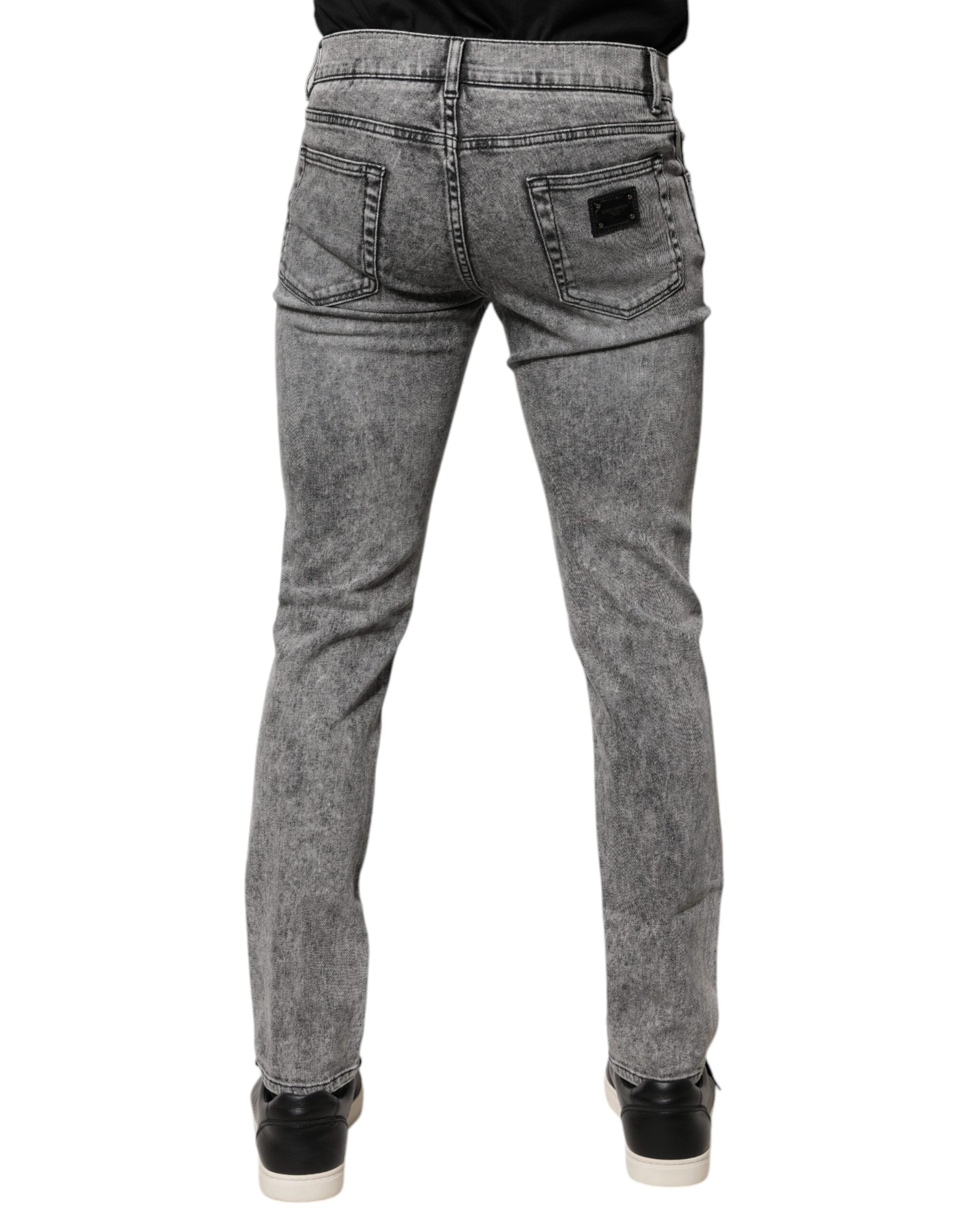 Dolce & Gabbana Gray Logo Plaque Cotton Slim Fit Denim Men's Jeans