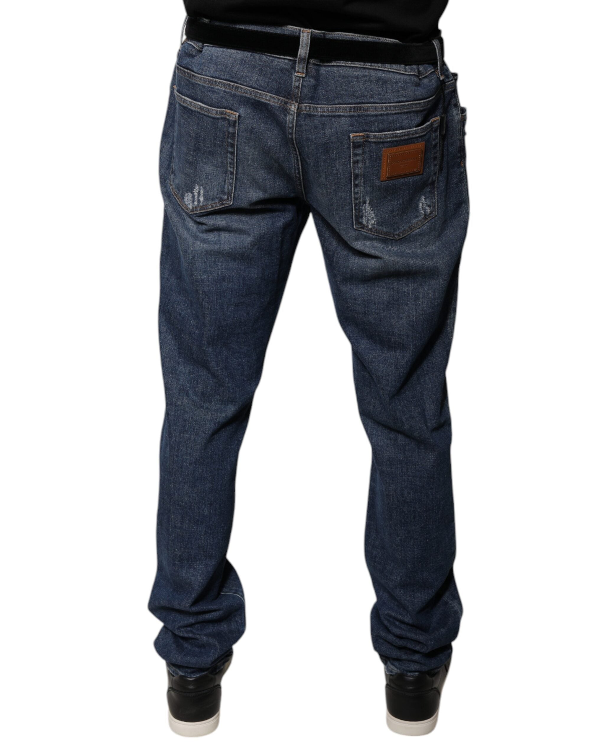 Dolce & Gabbana Dark Blue Cotton Logo Skinny Denim Men's Jeans