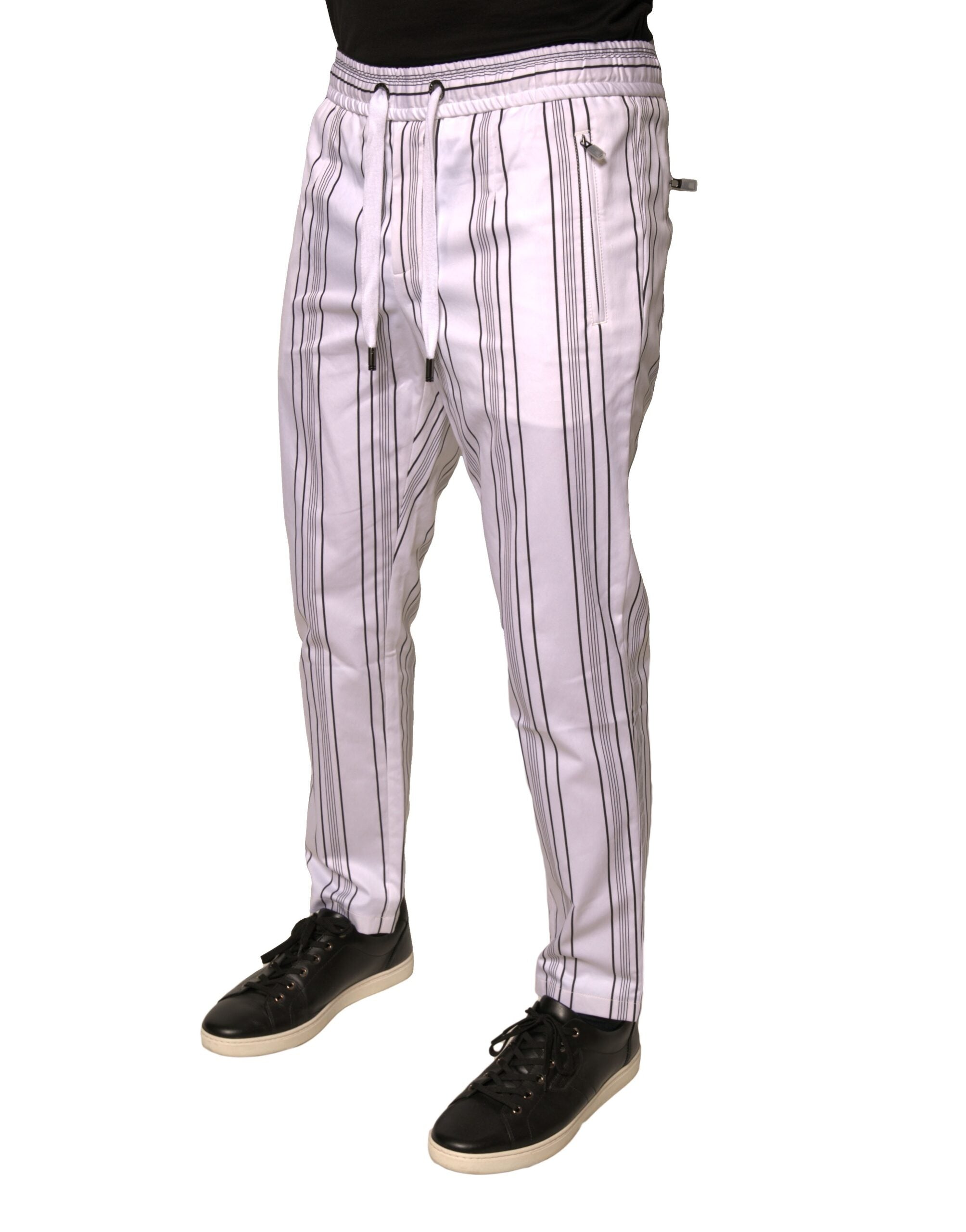 Dolce & Gabbana White Stripe Cotton Dress Skinny Men's Pants