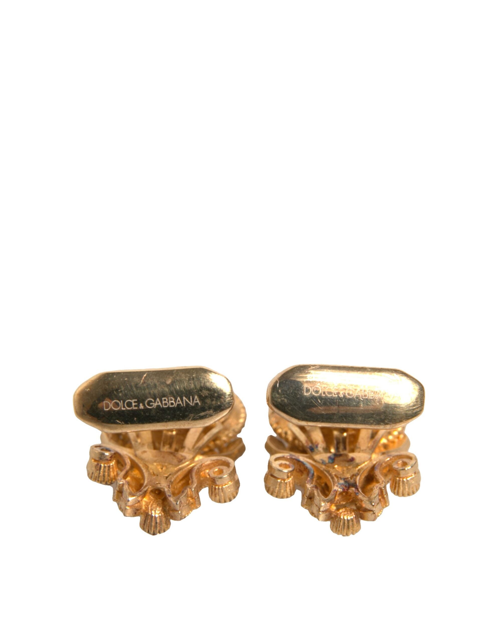 Dolce & Gabbana Gold Tone 925 Sterling Silver Crystal Men's Cufflink