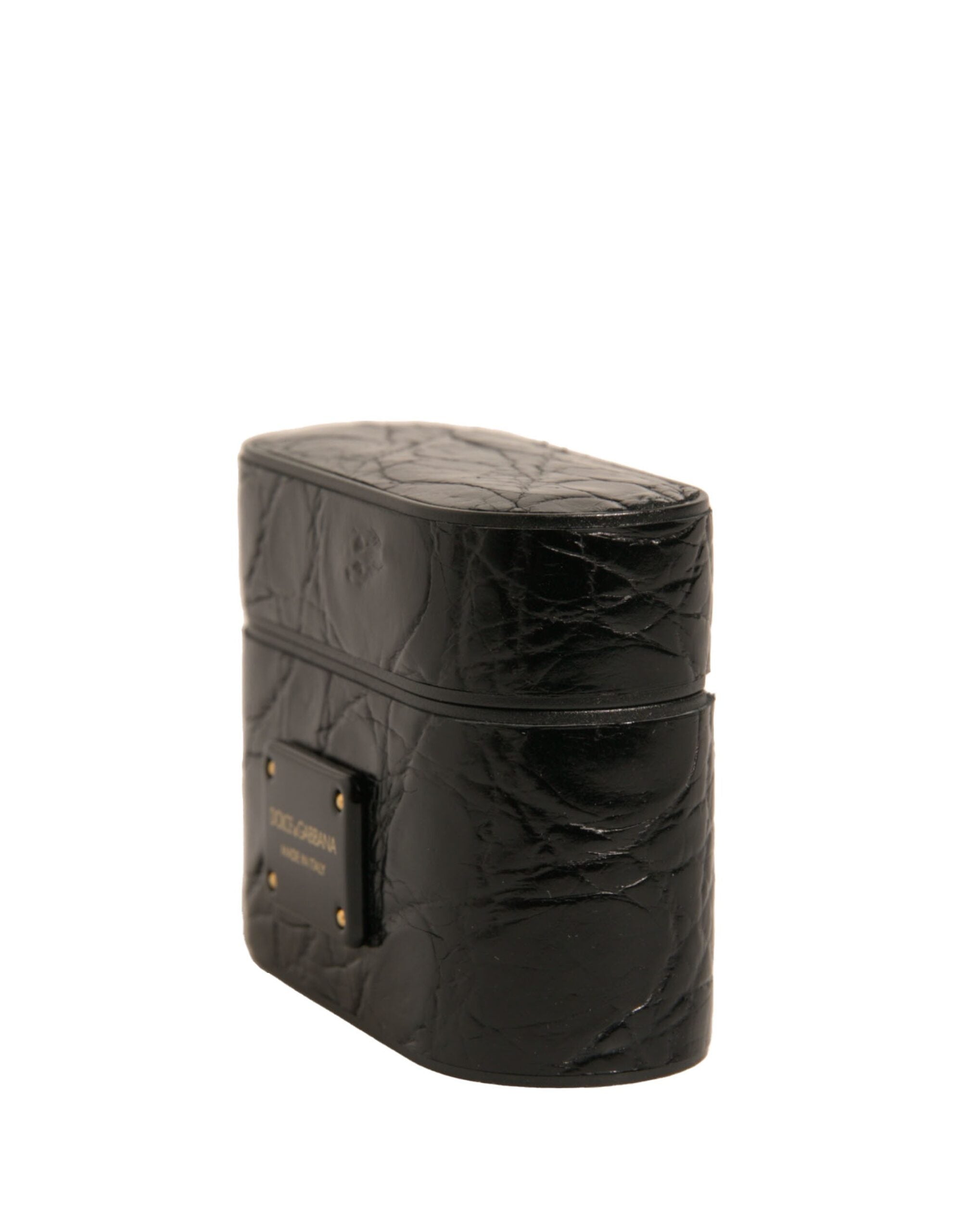Dolce & Gabbana Black Leather Metal Logo Plaque Holder Airpods  Case