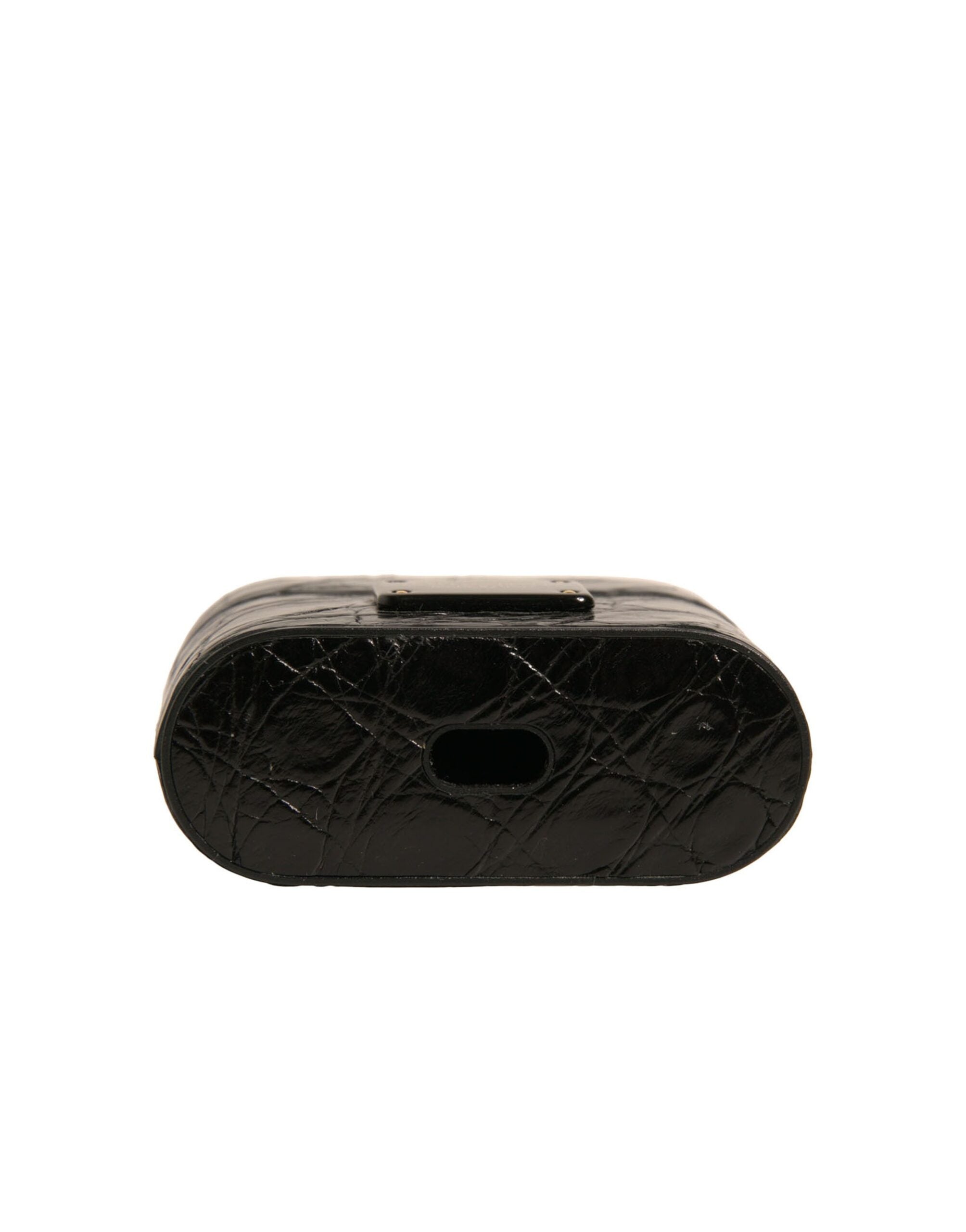 Dolce & Gabbana Black Leather Metal Logo Plaque Holder Airpods  Case