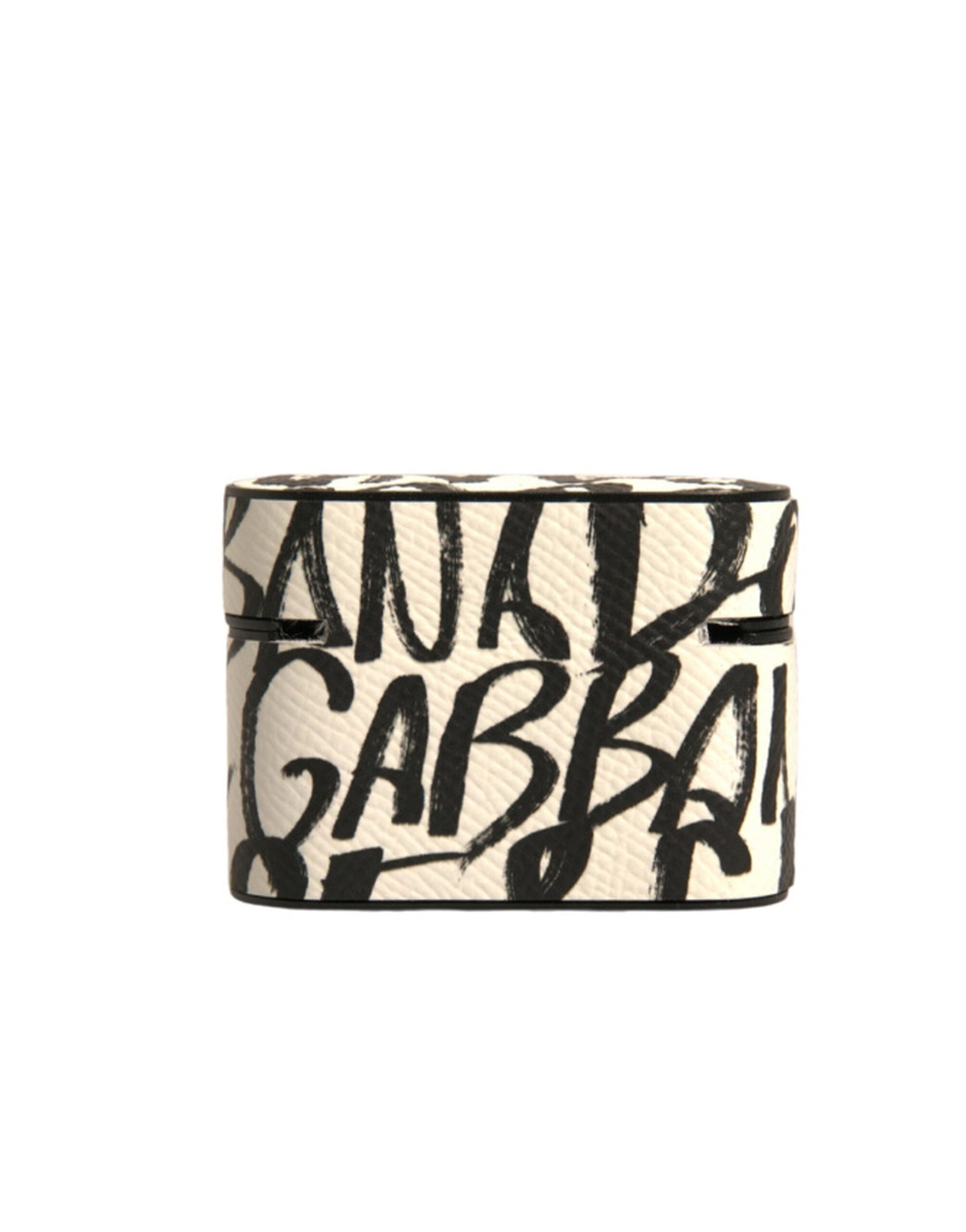 Dolce & Gabbana Black White Leather Scribble Embossed Logo Airpods Men's Case