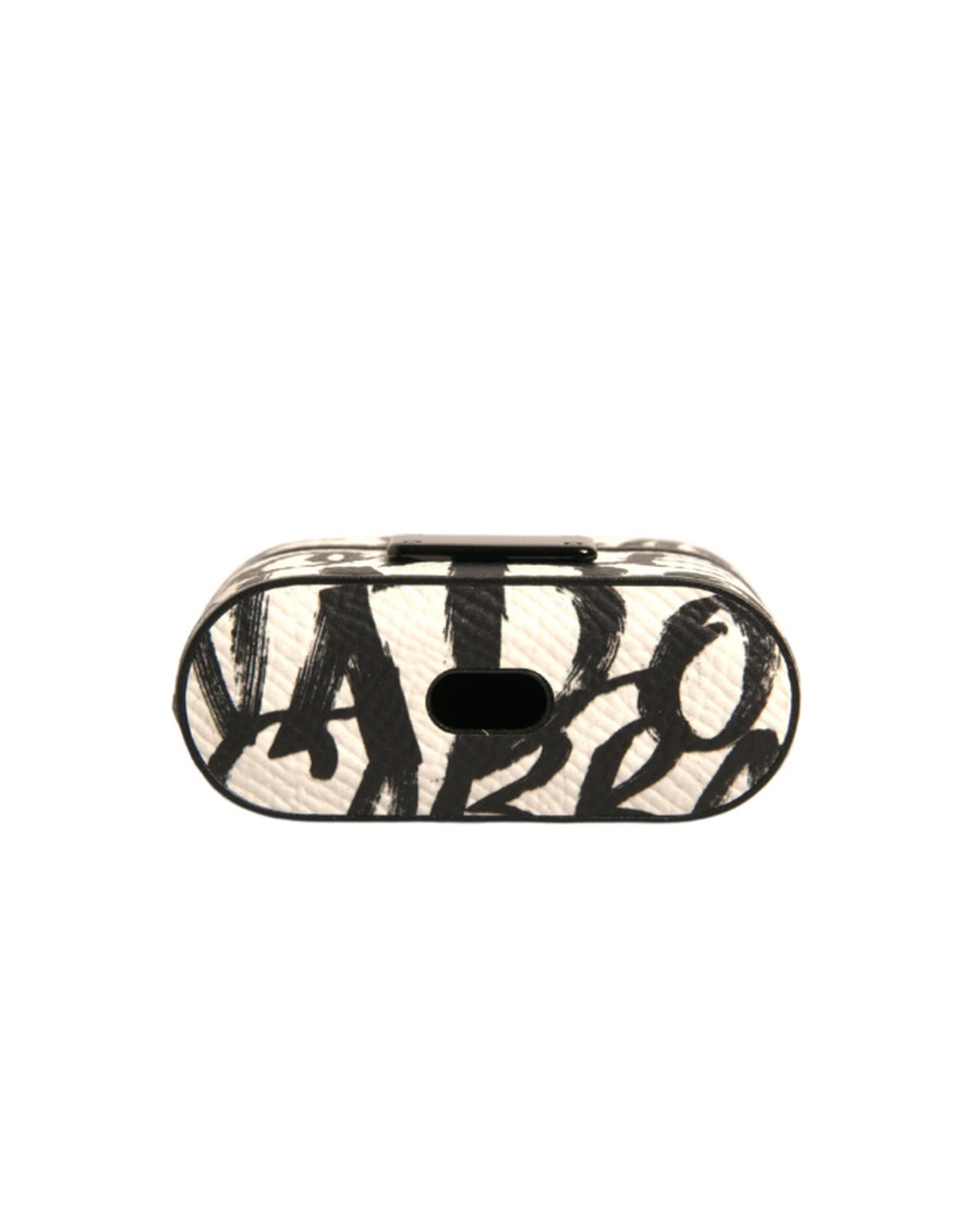 Dolce & Gabbana Black White Leather Scribble Embossed Logo Airpods Men's Case