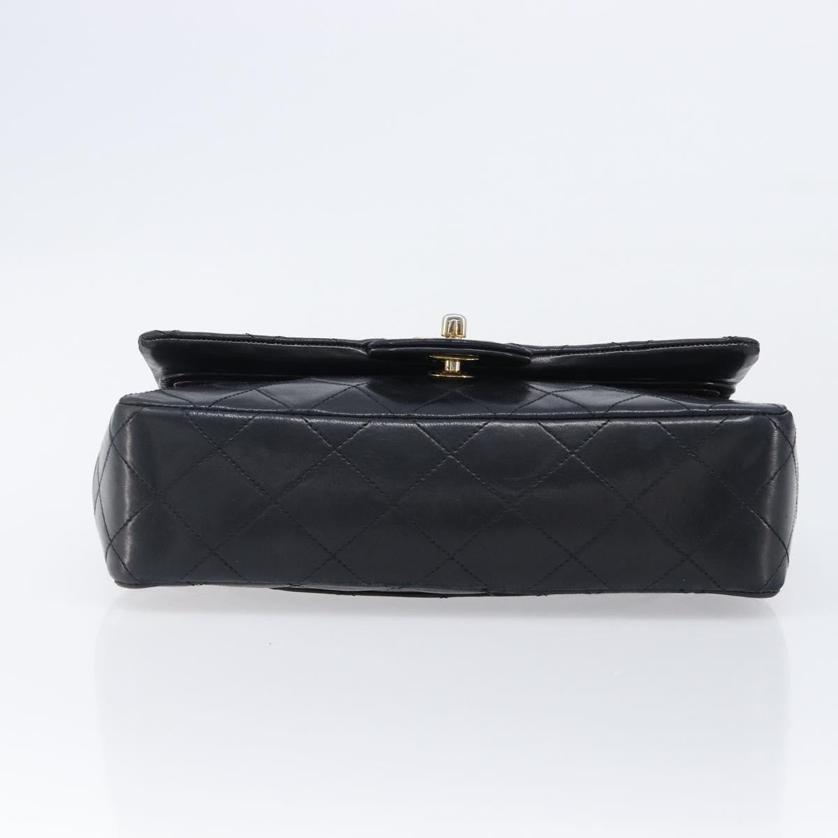 Chanel Vintage Classic Double Flap Quilted Lambskin Black Leather Shoulder Bag Bag (Pre-Owned)