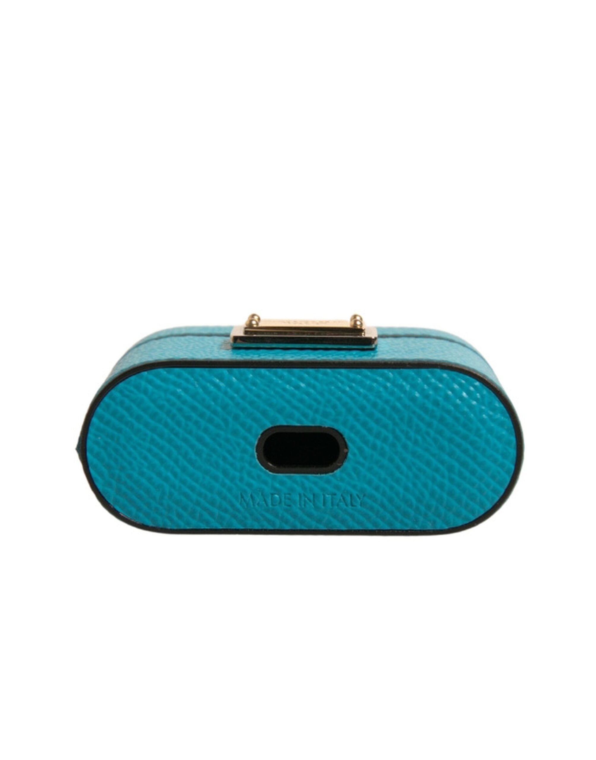 Dolce & Gabbana Green Leather Metal Logo Plaque Holder Airpods  Case