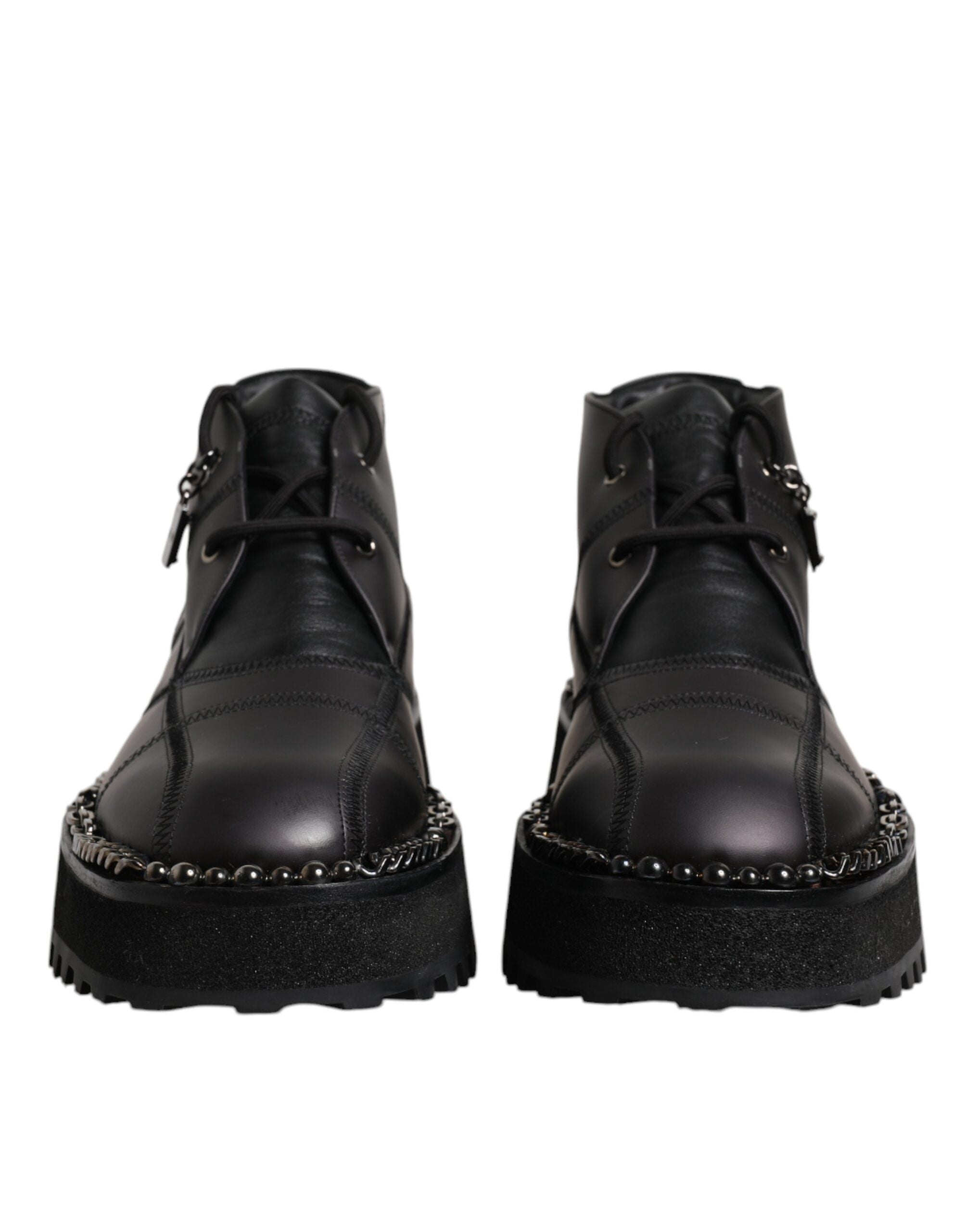 Dolce & Gabbana Black Leather Lace Up Ankle Boots Men's Shoes
