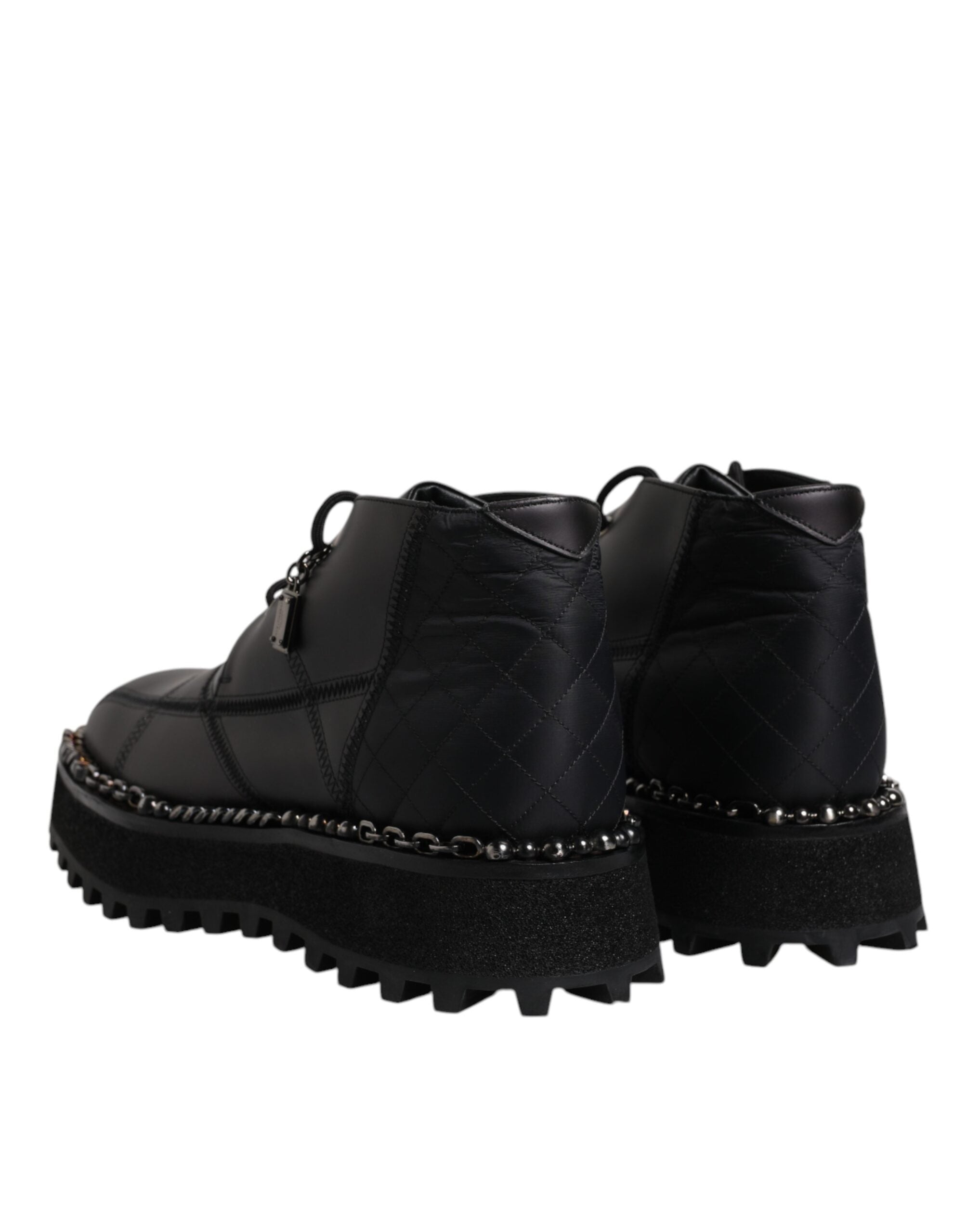 Dolce & Gabbana Black Leather Lace Up Ankle Boots Men's Shoes
