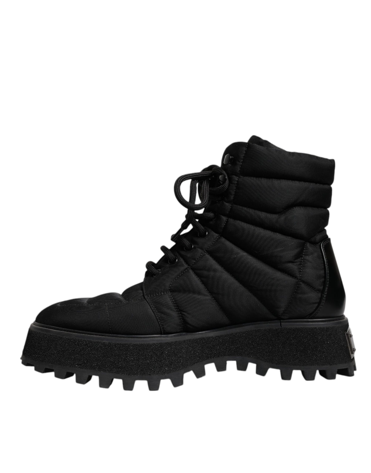 Dolce & Gabbana Black Padded Mid Calf Lace Up Boots Men's Shoes