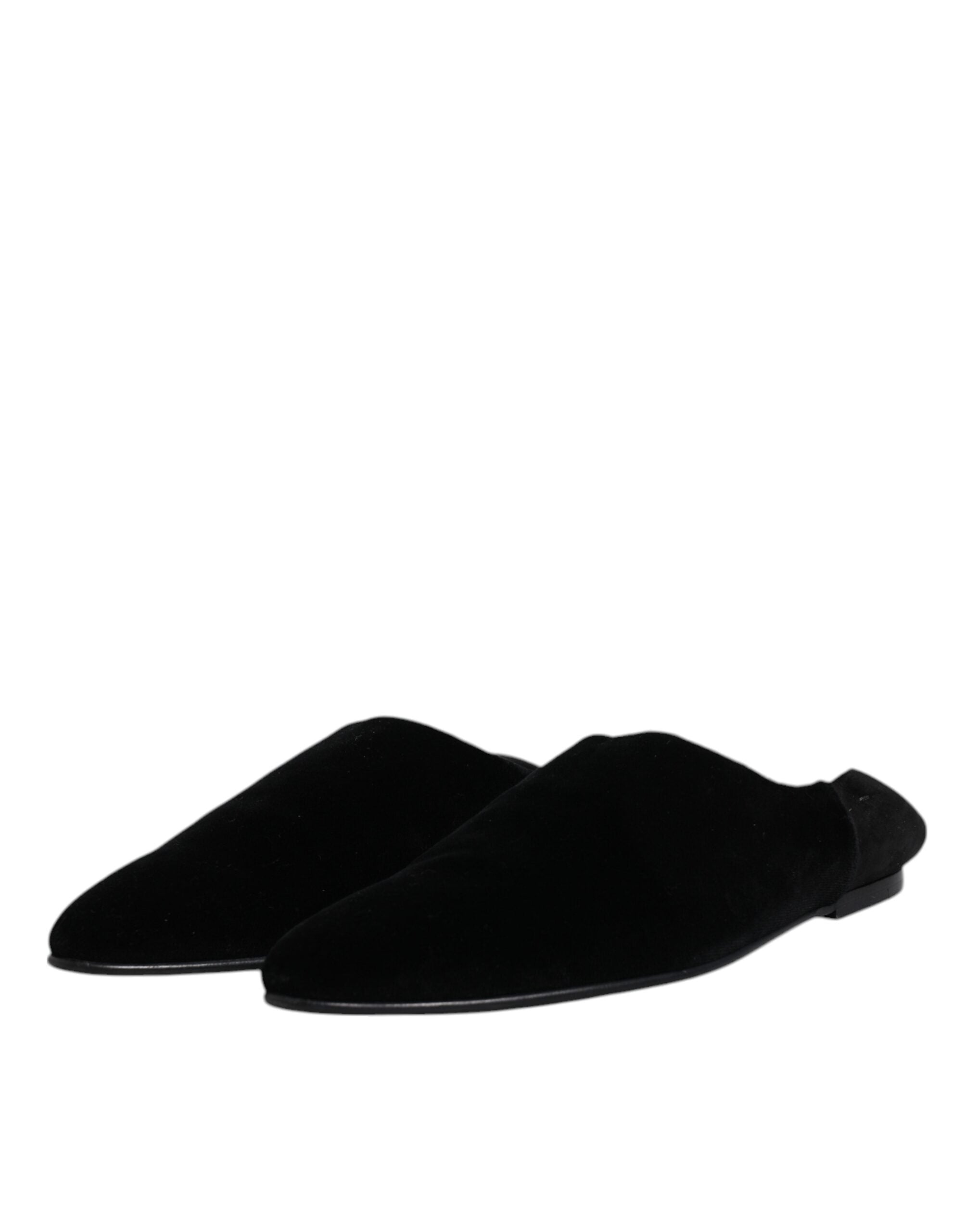Dolce & Gabbana Black Velvet Slides Flat Slipper Sandals Men's Shoes (Pre-Owned)