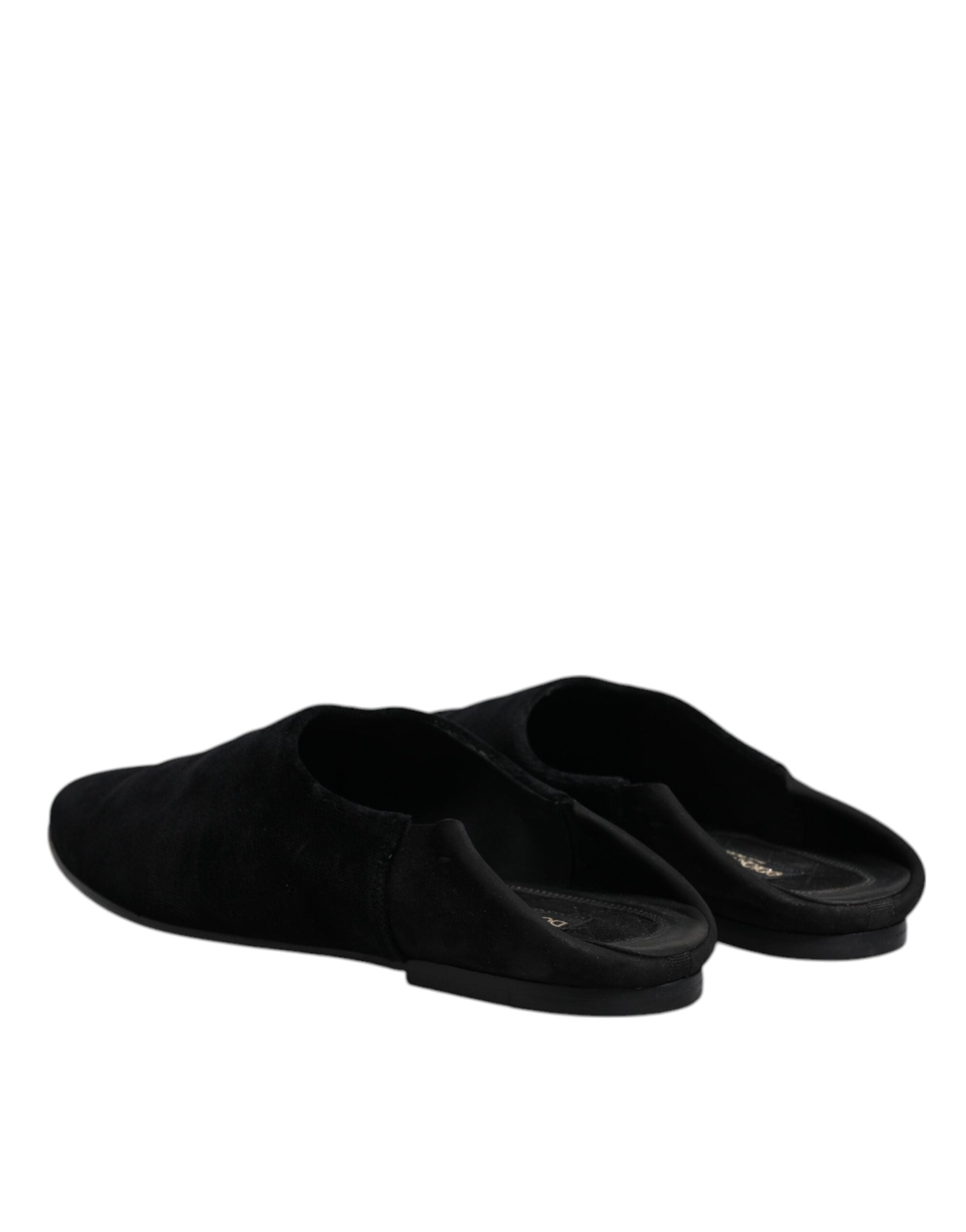Dolce & Gabbana Black Velvet Slides Flat Slipper Sandals Men's Shoes (Pre-Owned)