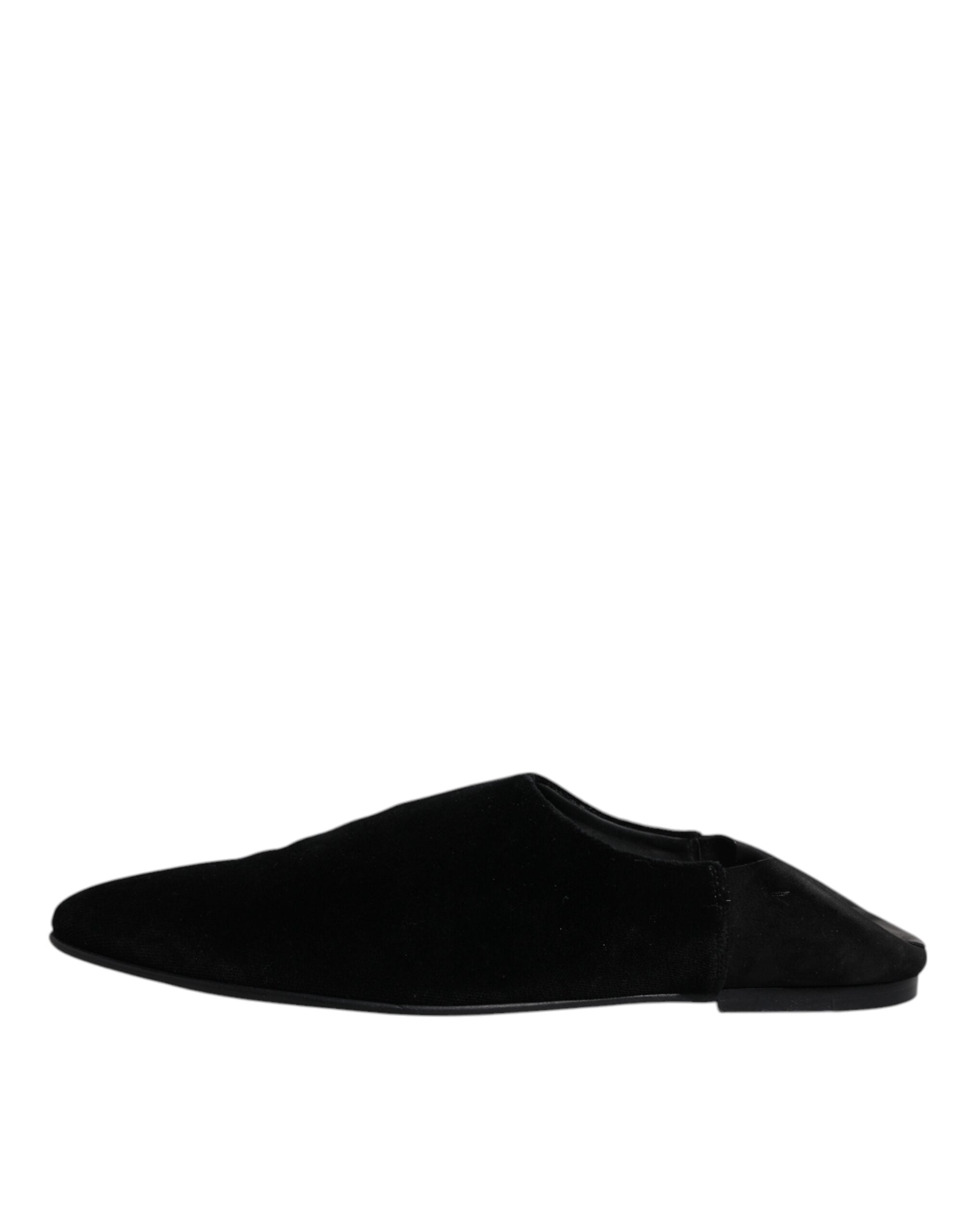 Dolce & Gabbana Black Velvet Slides Flat Slipper Sandals Men's Shoes (Pre-Owned)
