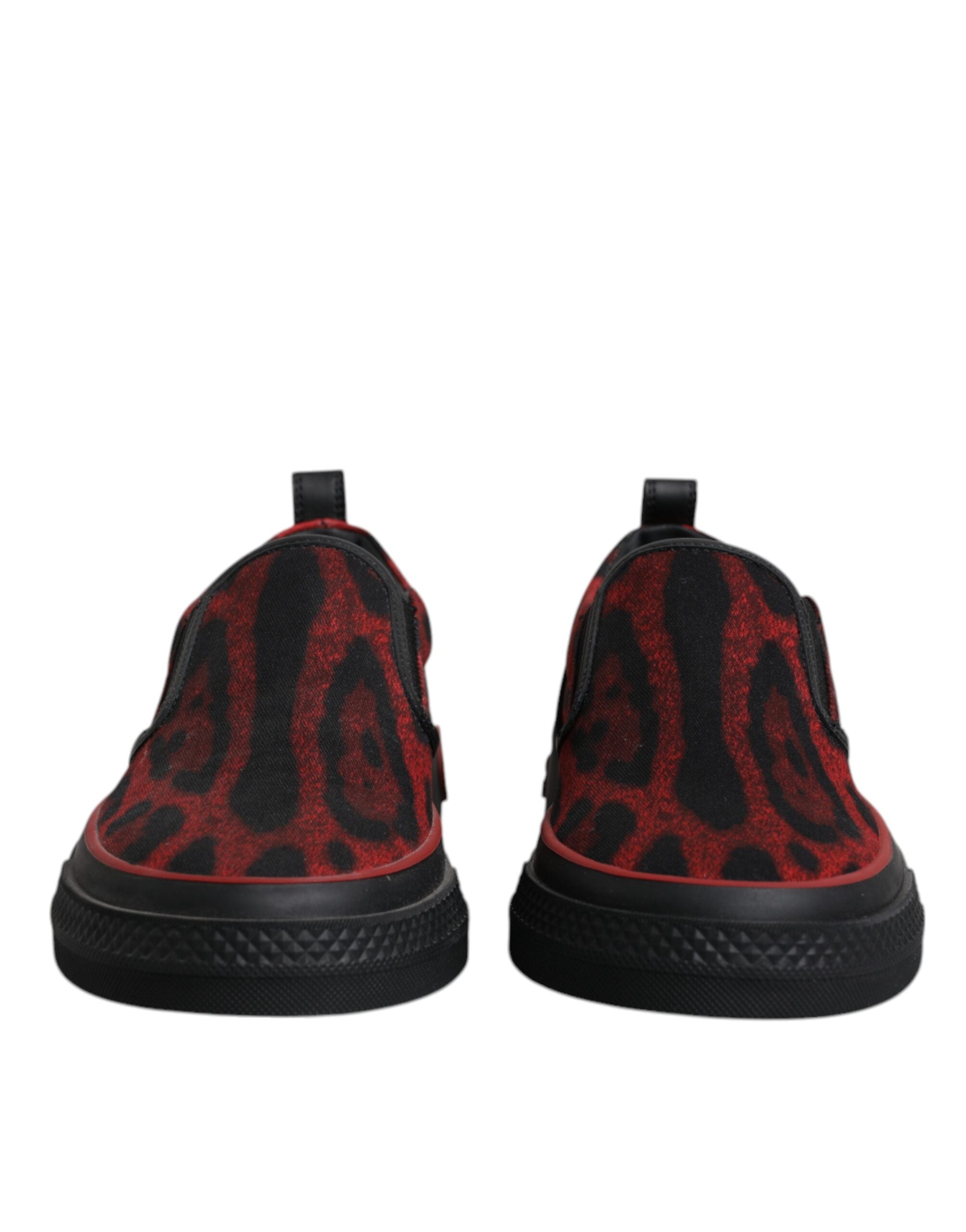Dolce & Gabbana Red Black Leopard Cotton Men Low Top Sneakers Men's Shoes