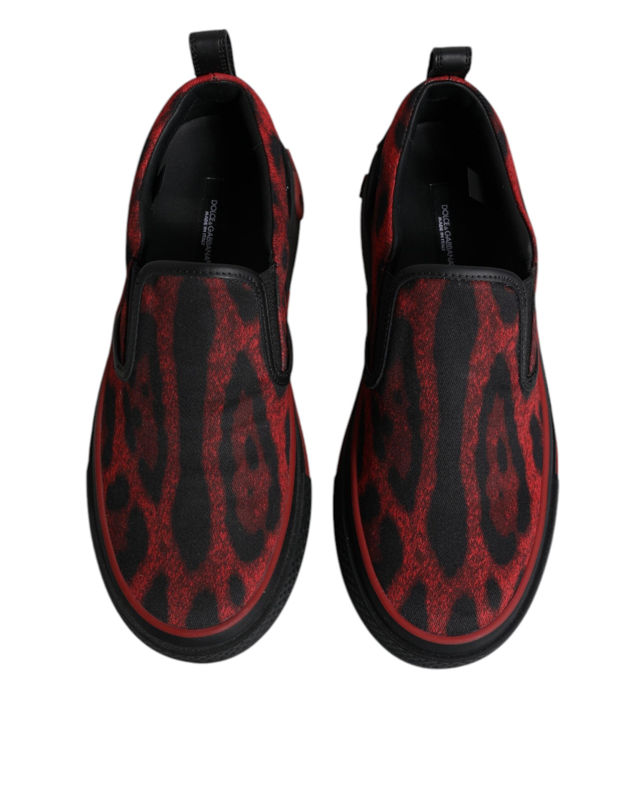 Dolce & Gabbana Red Black Leopard Cotton Men Low Top Sneakers Men's Shoes
