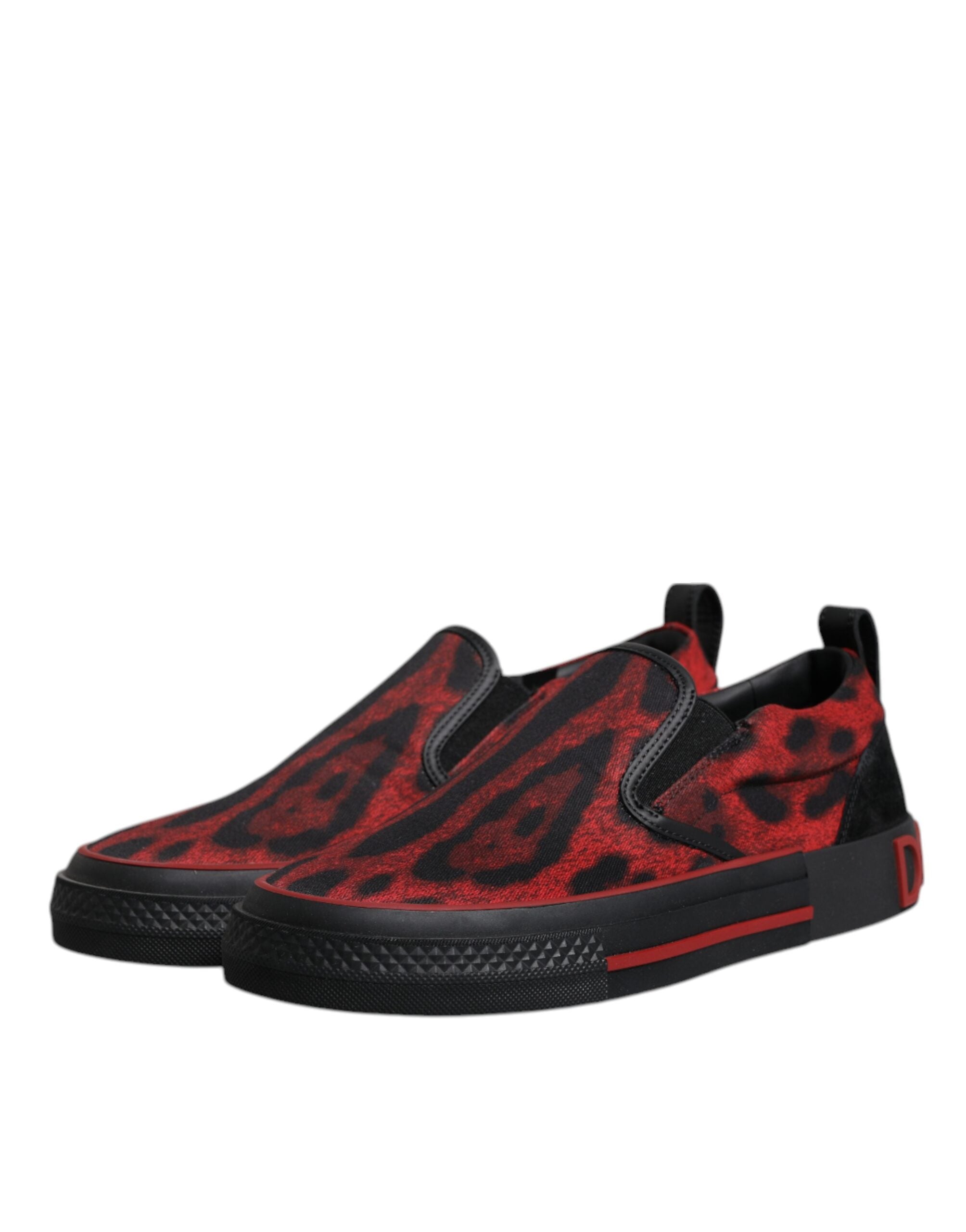 Dolce & Gabbana Red Black Leopard Cotton Men Low Top Sneakers Men's Shoes