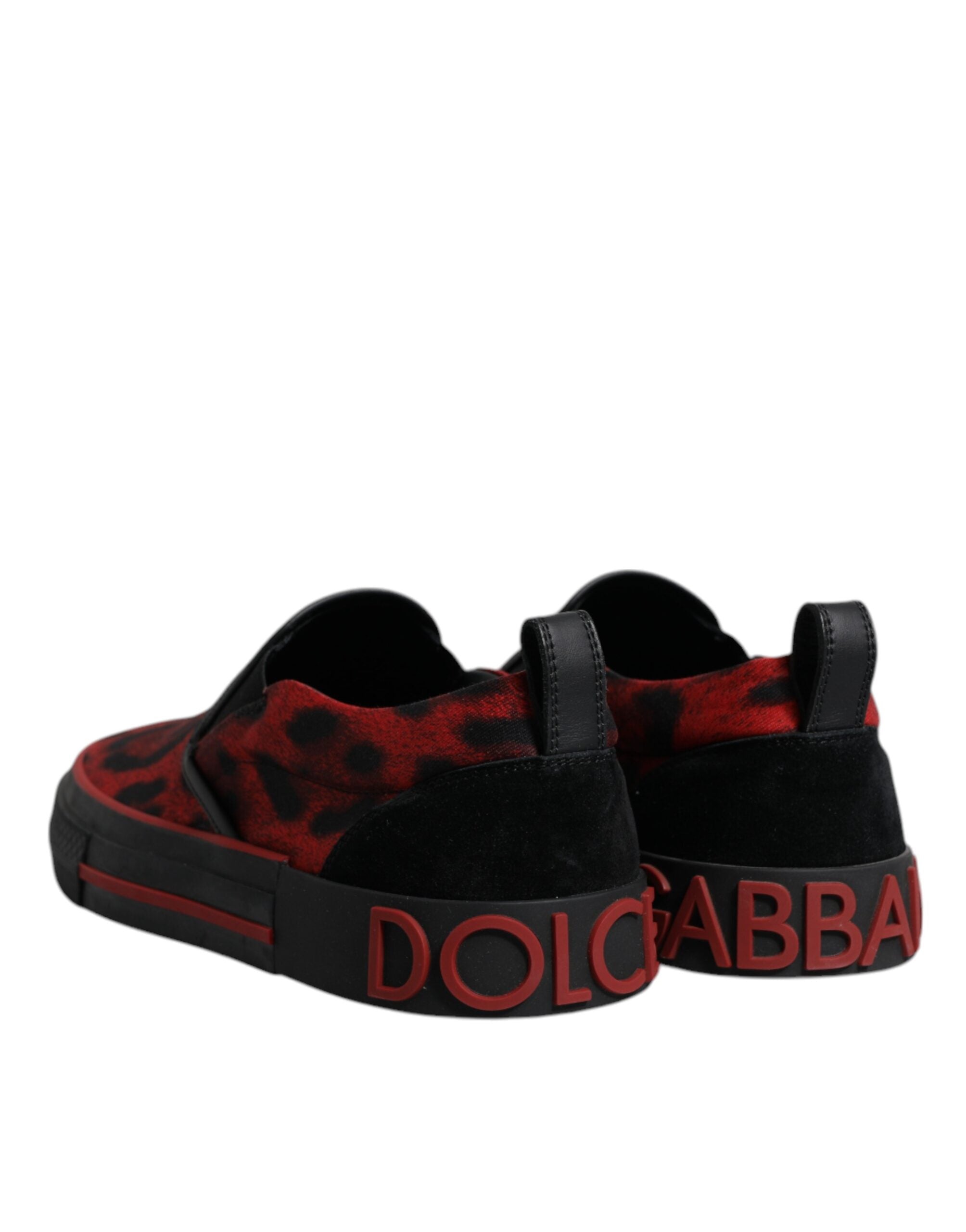 Dolce & Gabbana Red Black Leopard Cotton Men Low Top Sneakers Men's Shoes