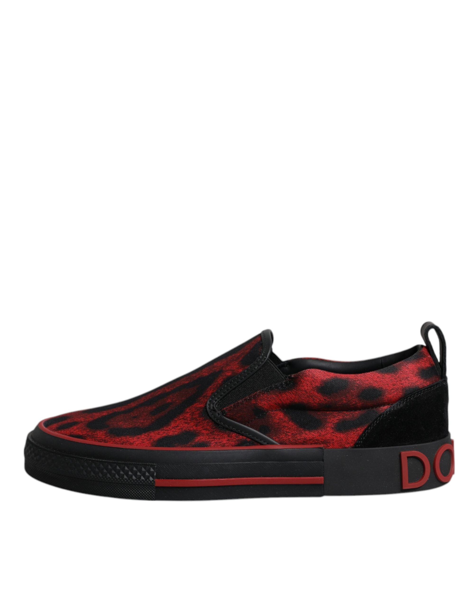 Dolce & Gabbana Red Black Leopard Cotton Men Low Top Sneakers Men's Shoes