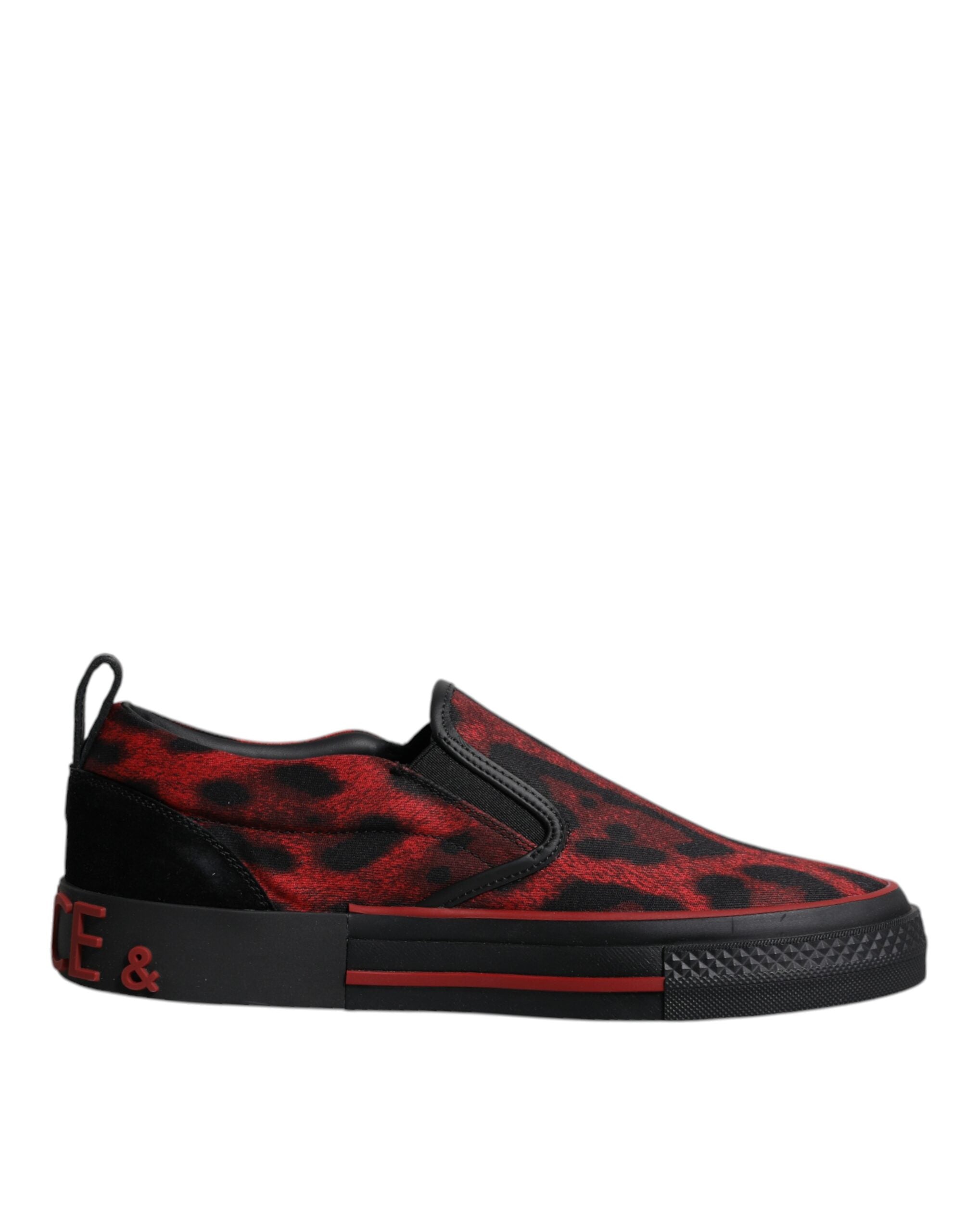 Dolce & Gabbana Red Black Leopard Cotton Men Low Top Sneakers Men's Shoes