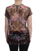 Dolce & Gabbana Black Key Floral Print Silk Blouse Women's T-shirt