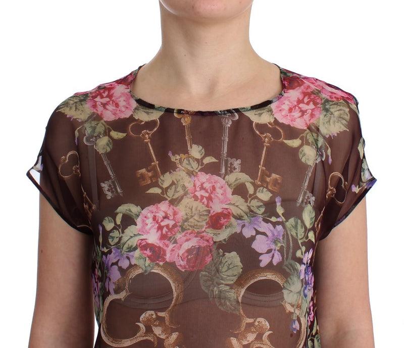 Dolce & Gabbana Black Key Floral Print Silk Blouse Women's T-shirt