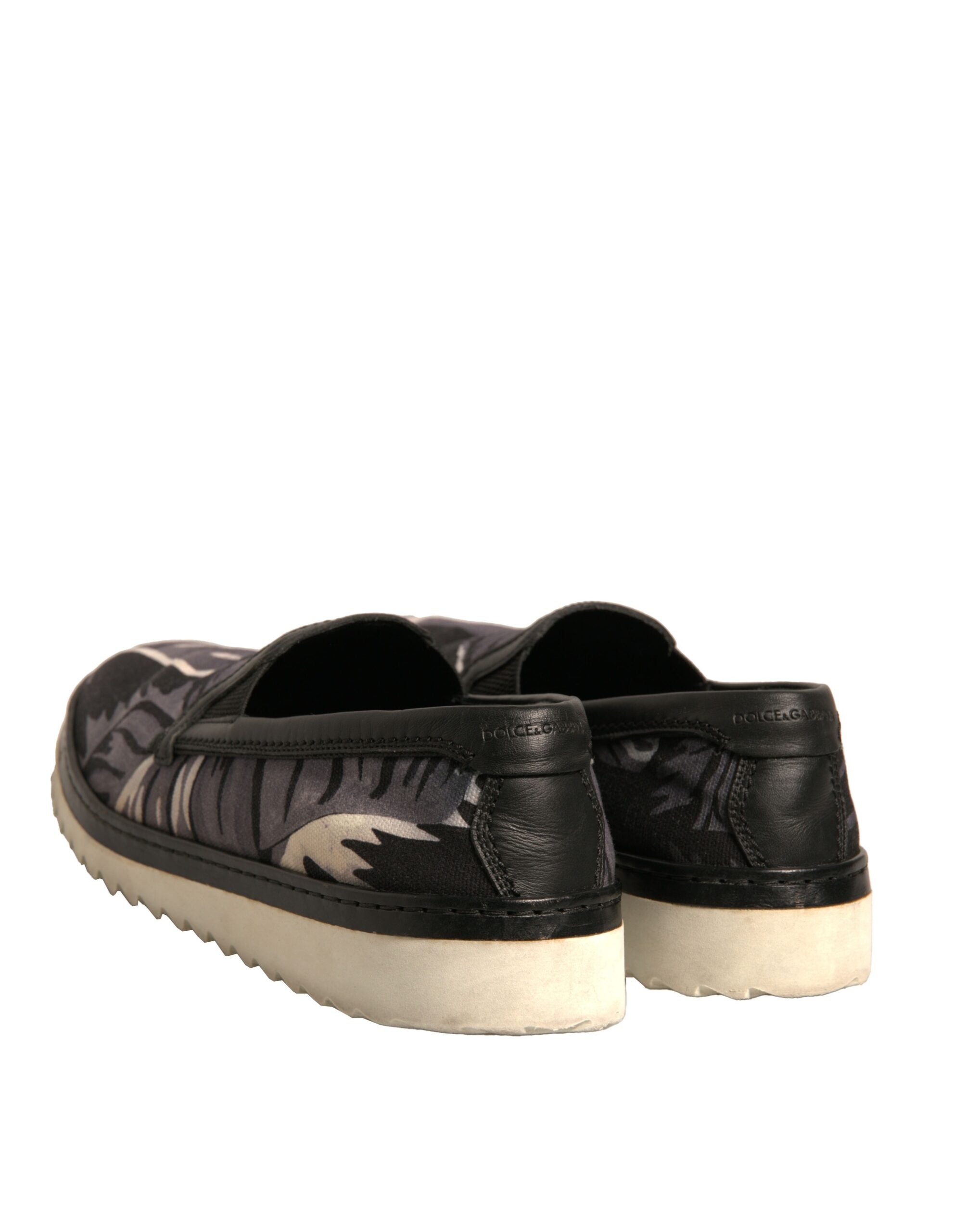 Dolce & Gabbana Black Canvas Tropical Print Slip On Men's Shoes (Pre-Owned)