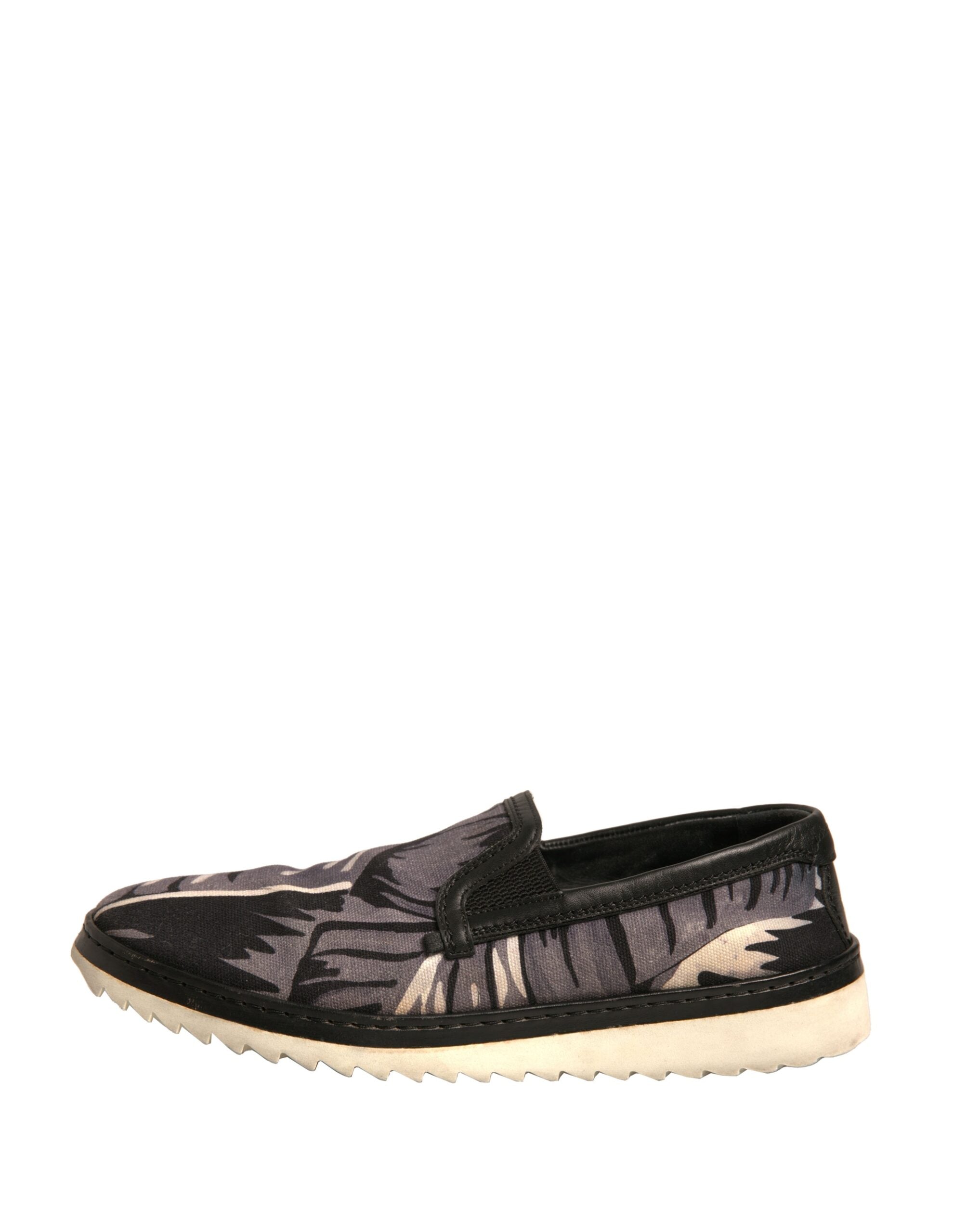 Dolce & Gabbana Black Canvas Tropical Print Slip On Men's Shoes (Pre-Owned)
