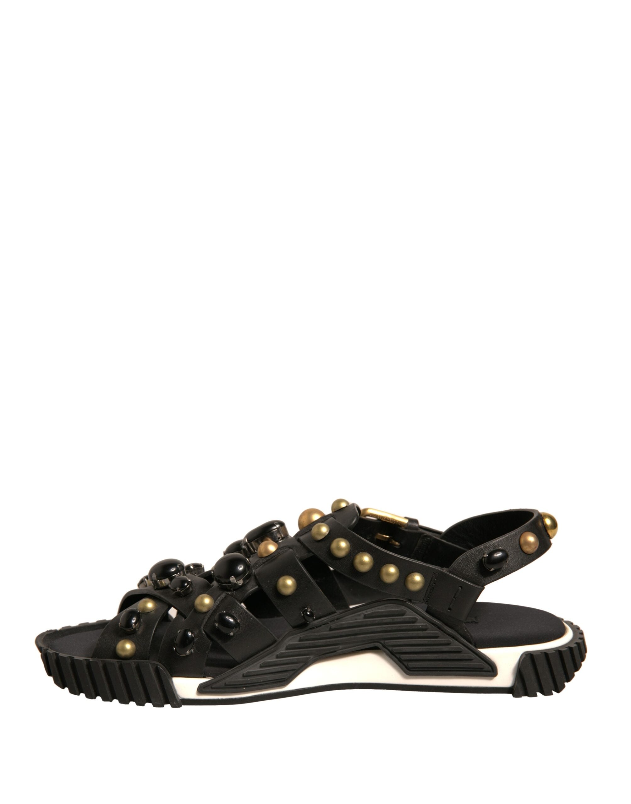 Dolce & Gabbana Black Leather Studded Slides Sandals Men's Shoes (Pre-Owned)
