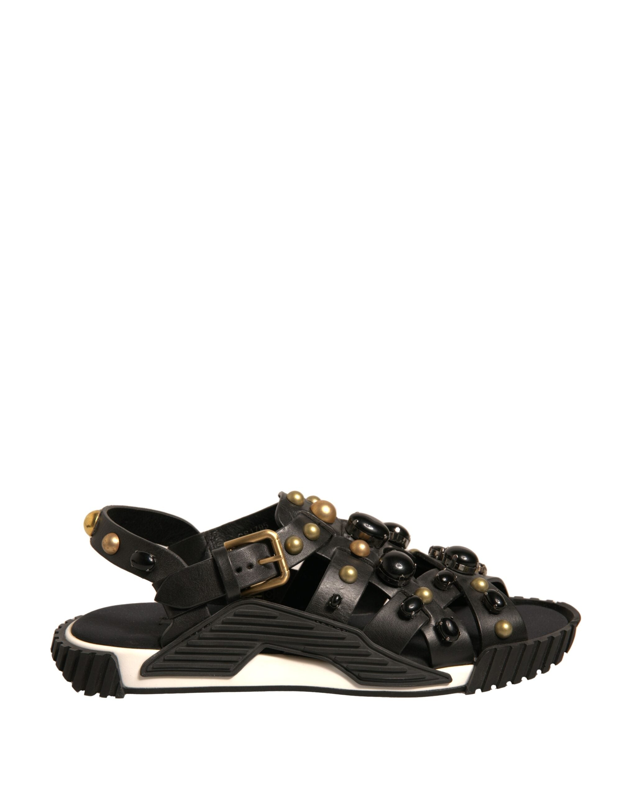 Dolce & Gabbana Black Leather Studded Slides Sandals Men's Shoes (Pre-Owned)