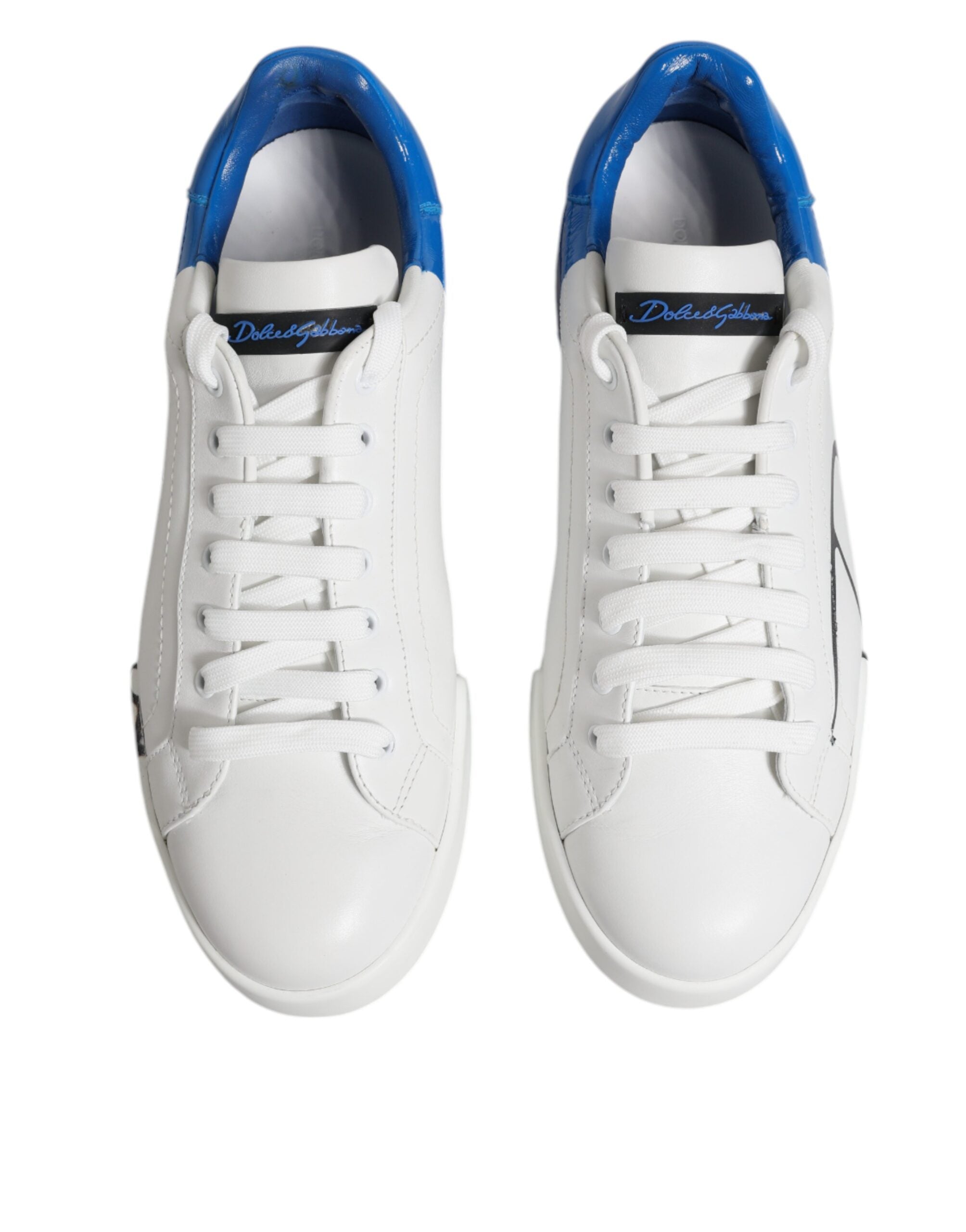 Dolce & Gabbana White Blue Portofino Leather Sneakers Men's Shoes (Pre-Owned)