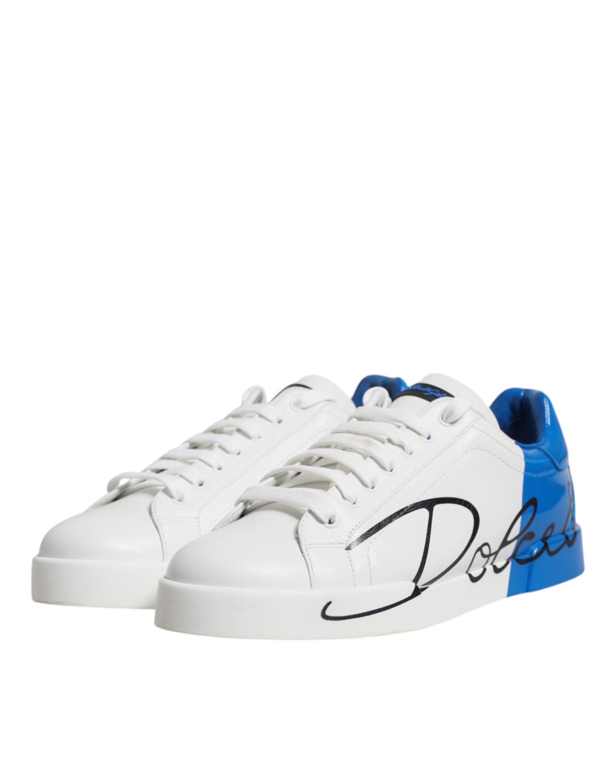 Dolce & Gabbana White Blue Portofino Leather Sneakers Men's Shoes (Pre-Owned)
