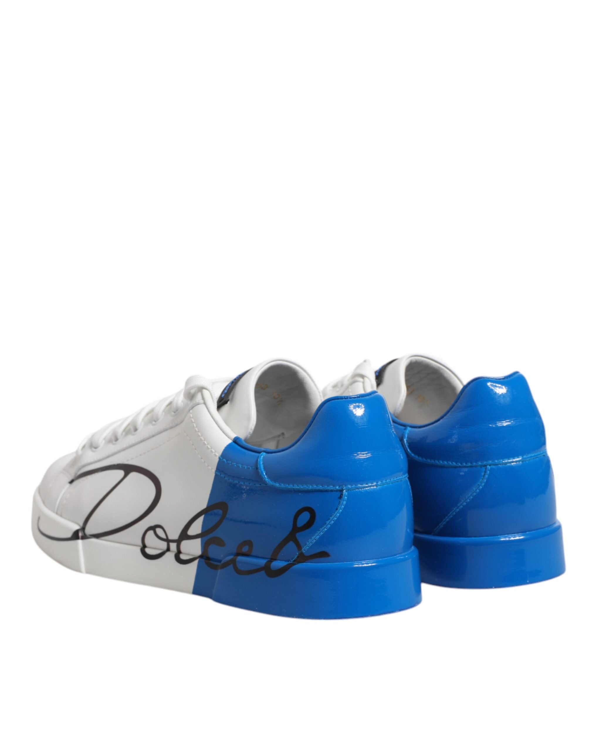 Dolce & Gabbana White Blue Portofino Leather Sneakers Men's Shoes (Pre-Owned)
