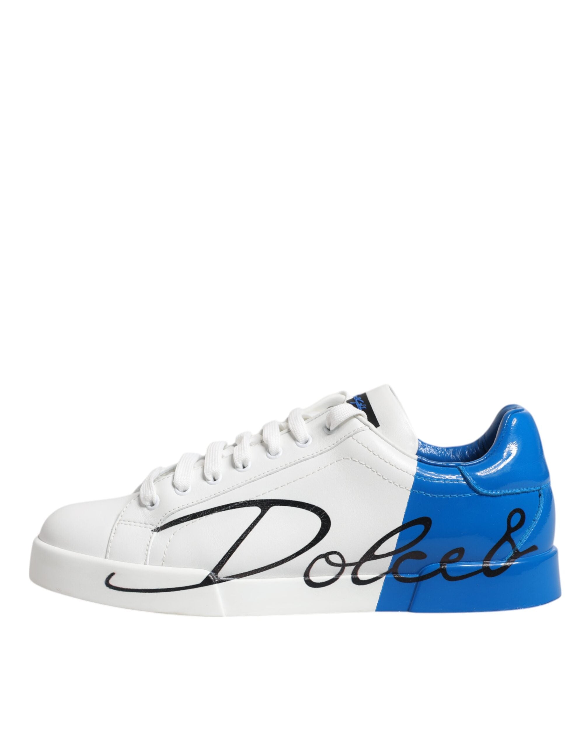 Dolce & Gabbana White Blue Portofino Leather Sneakers Men's Shoes (Pre-Owned)
