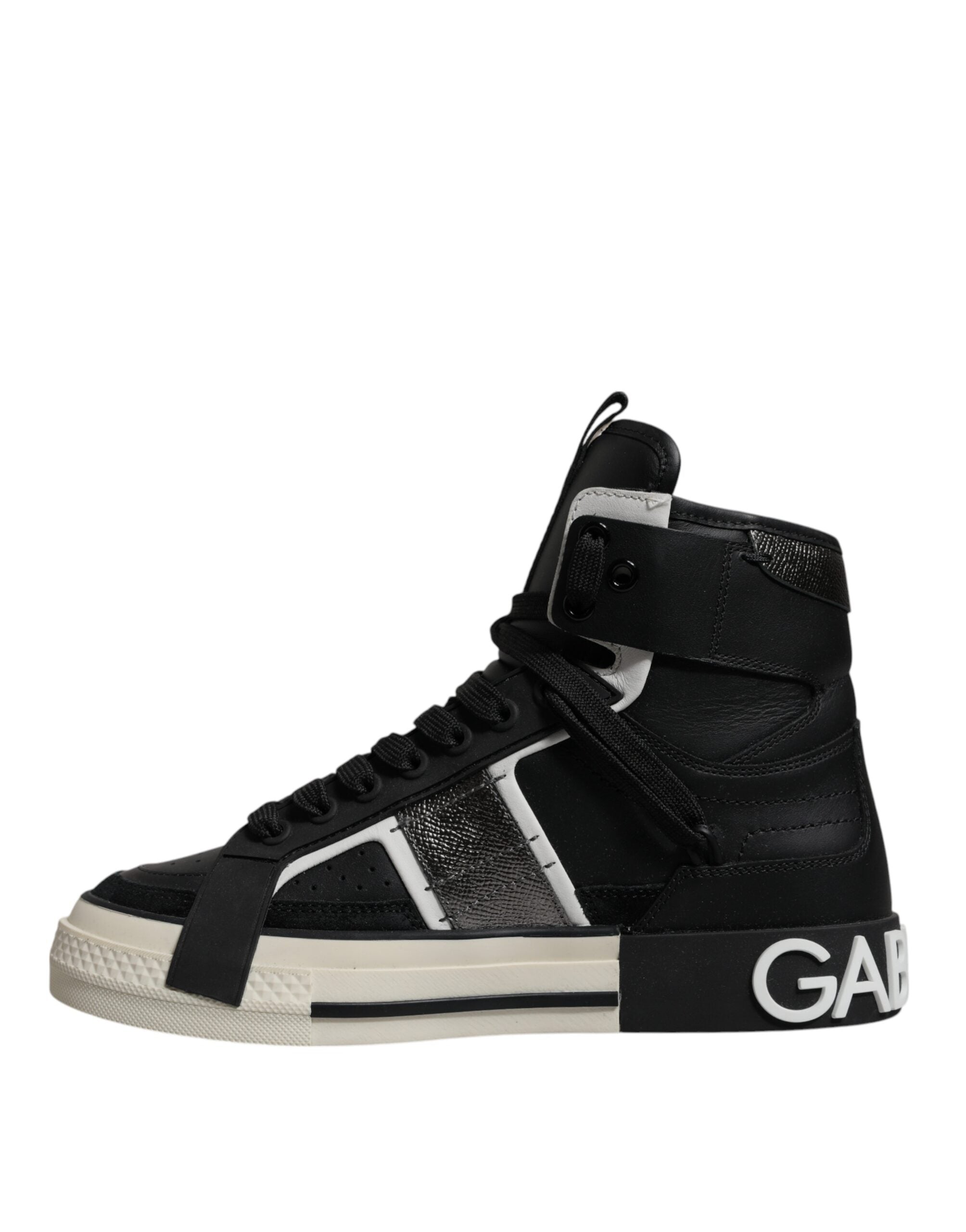 Dolce & Gabbana Black Silver Leather High Top Sneaker Men's Shoes