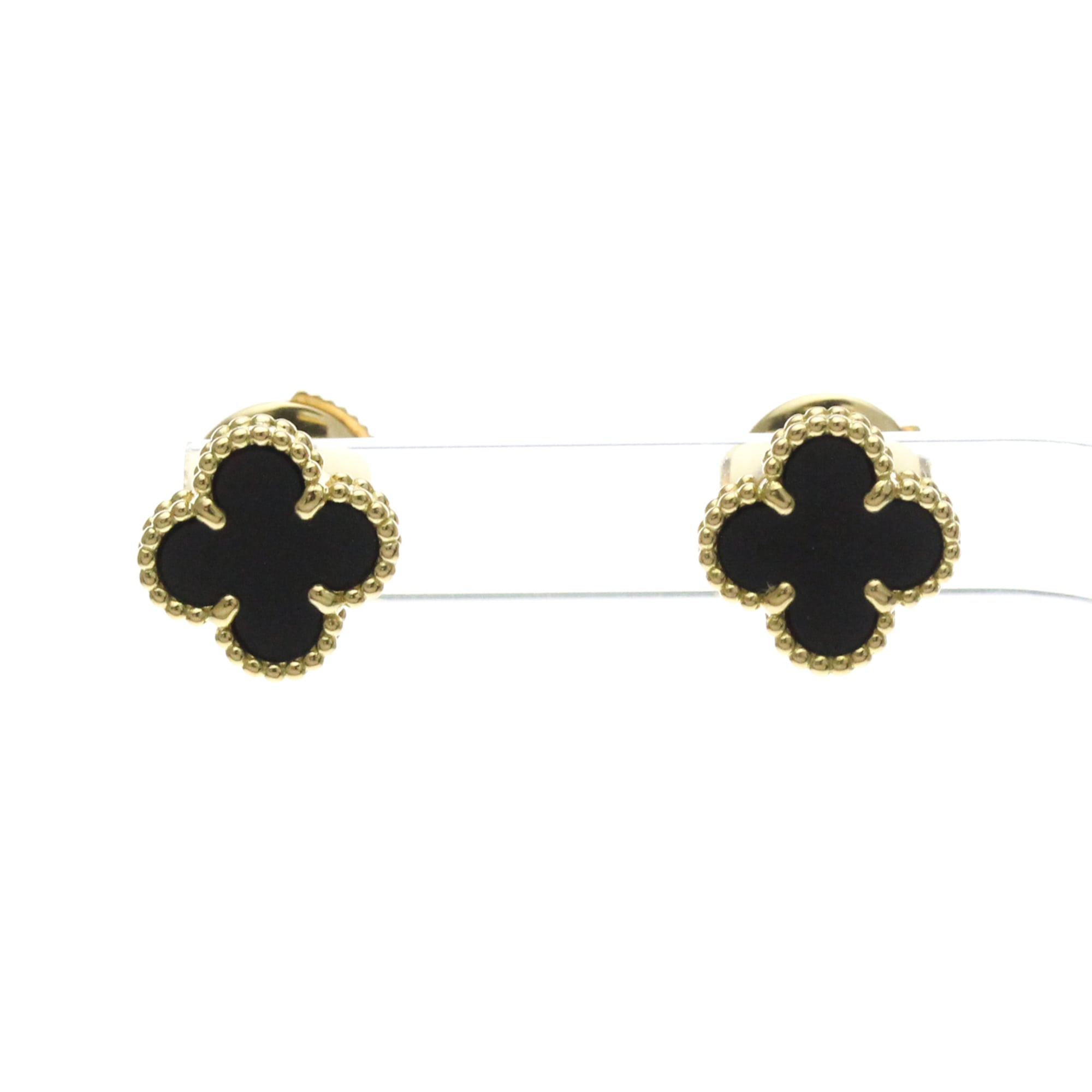 Van Cleef & Arpels Sweet Alhambra Stud 18K Yellow Gold And Onyx Gold Yellow_Gold Earrings Jewelry (Pre-Owned)
