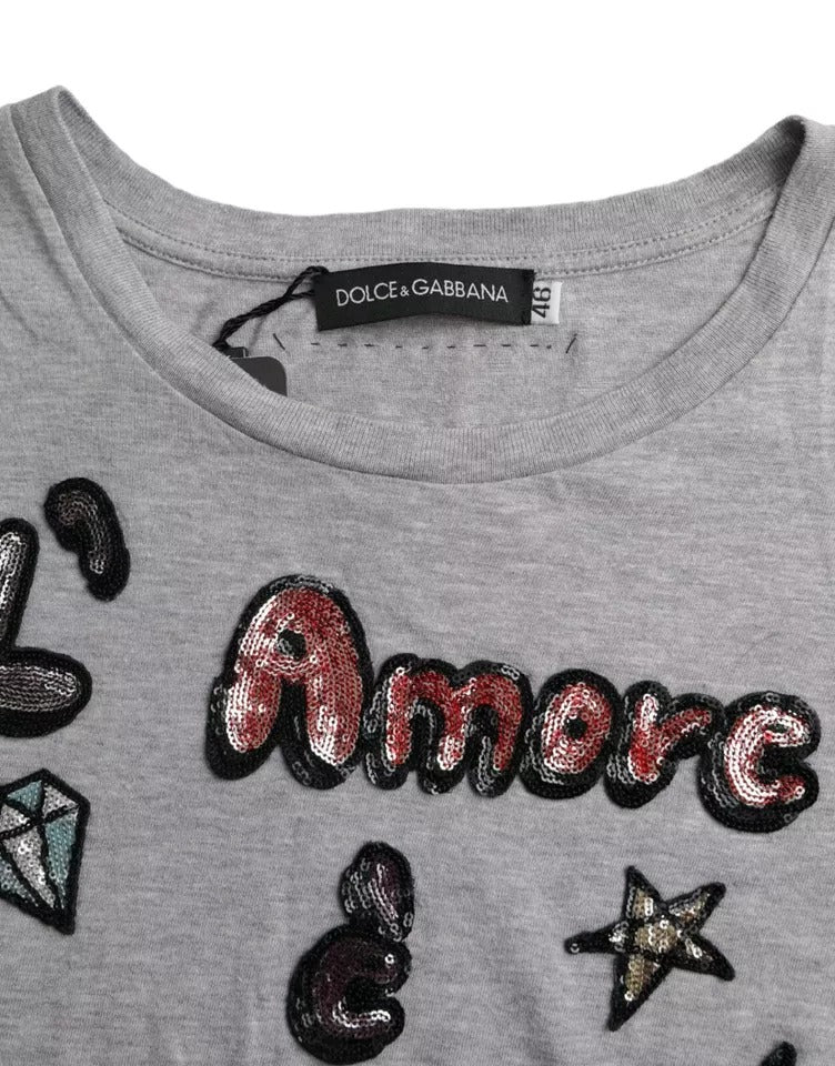 Dolce & Gabbana Gray Cotton L'Amore E'Bellezza Top Women's T-shirt