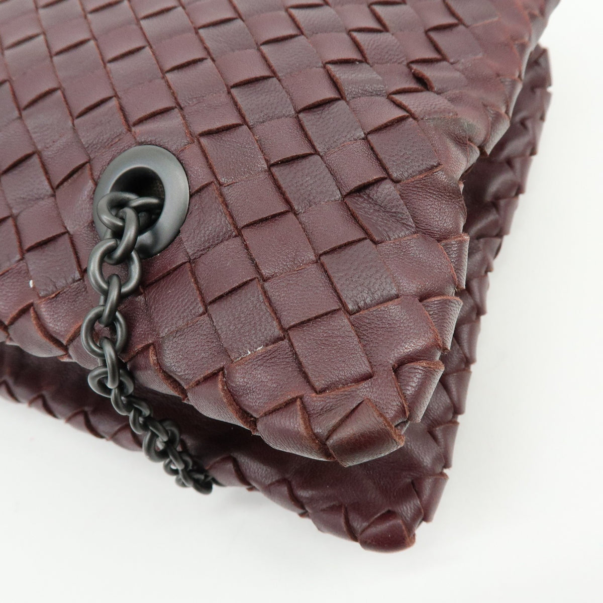 Bottega Veneta Double Chain Intrecciato Nappa Burgundy Leather Tote Bag Bag (Pre-Owned)