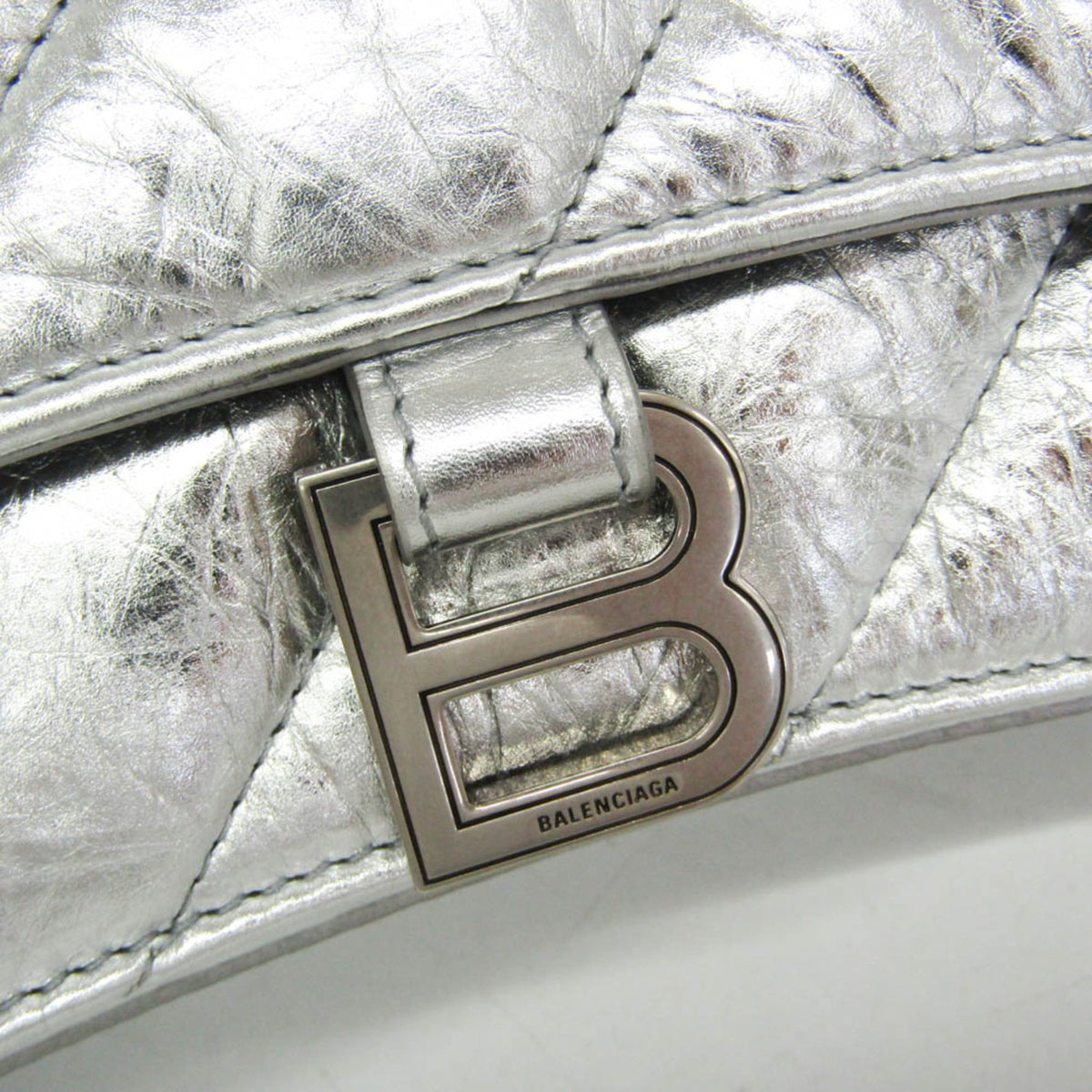 Balenciaga Crush Chain Flap Leather Silver Leather Handbag (Pre-Owned)