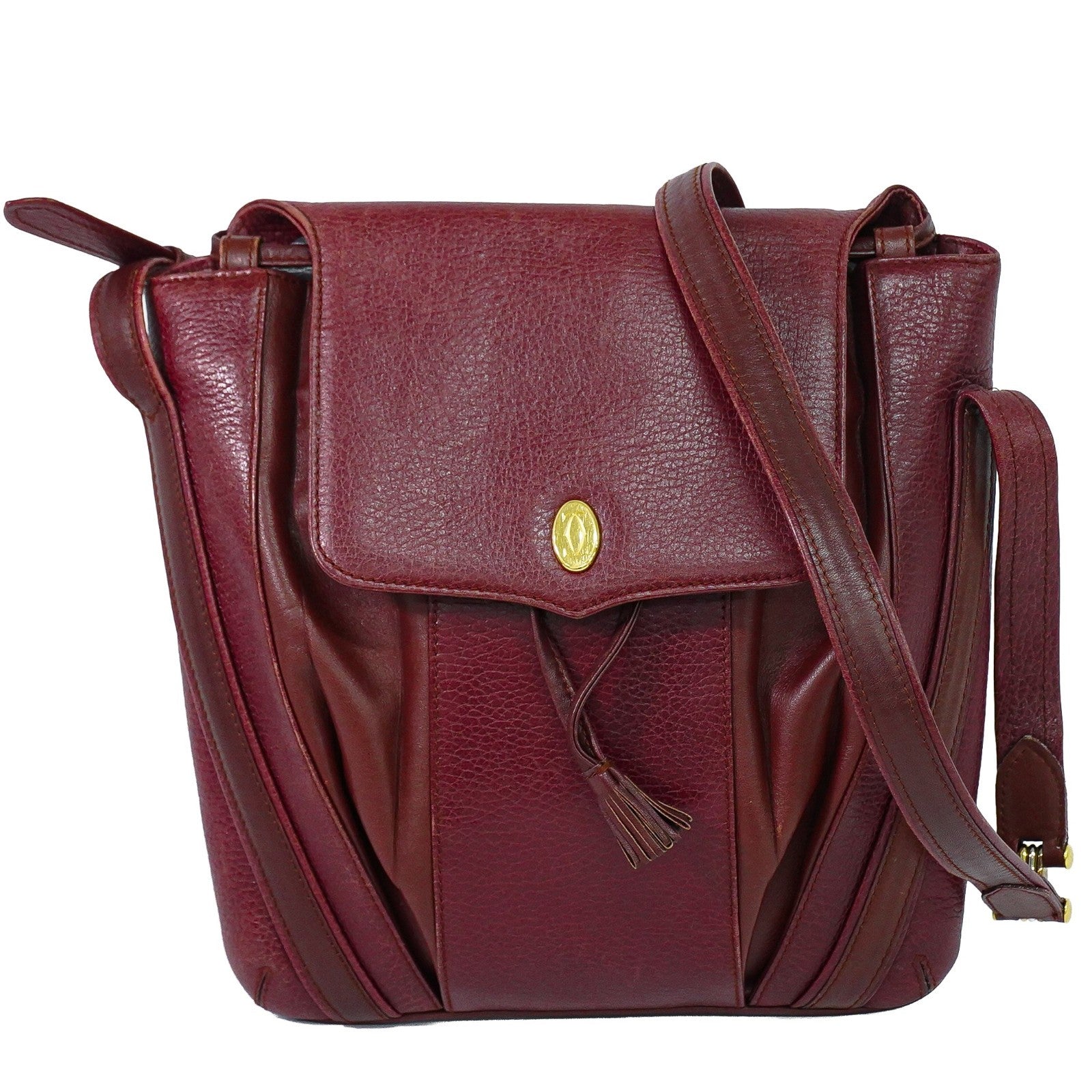 Cartier Vintage Must De Cartier Leather Burgundy Leather Shoulder Bag Bag (Pre-Owned)