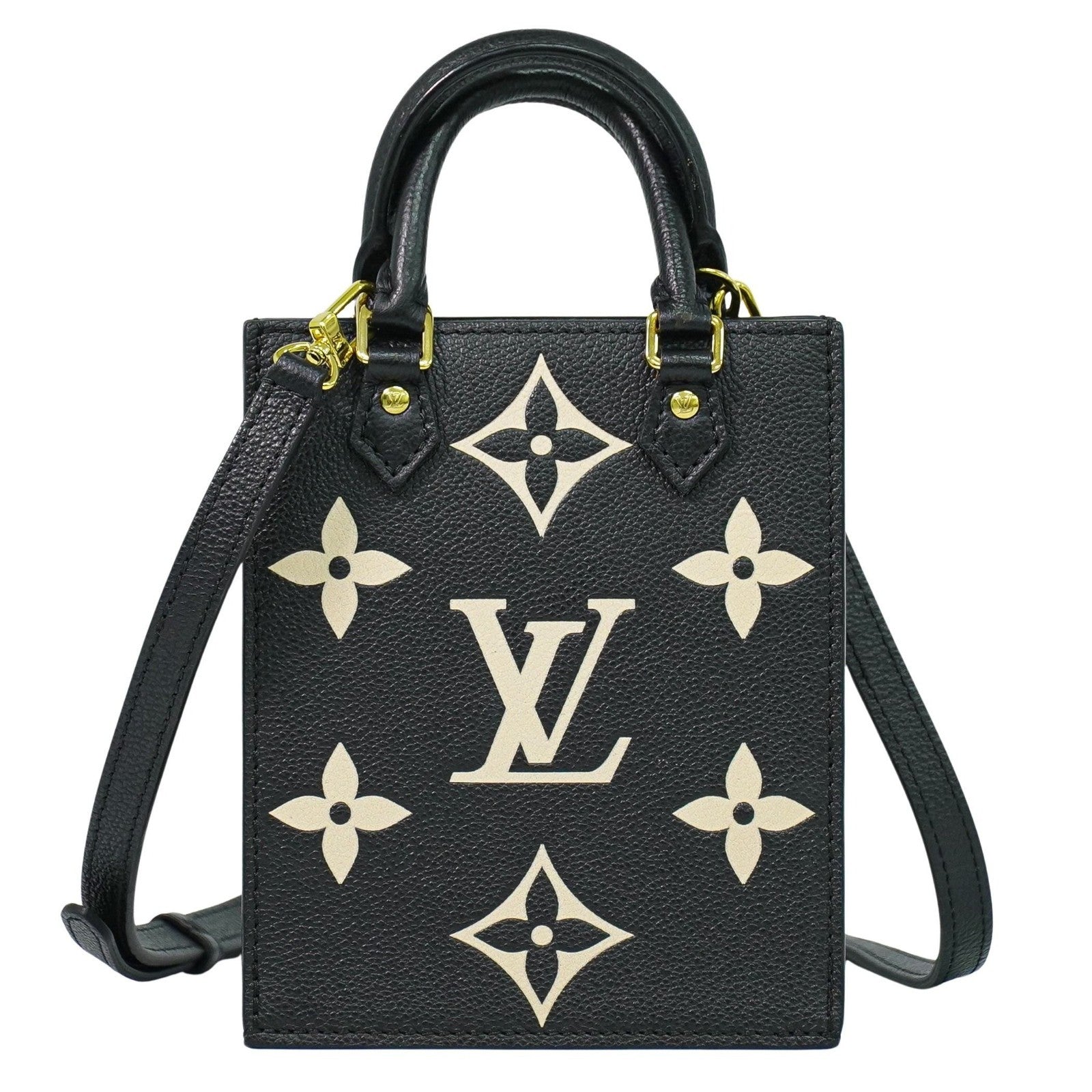 Louis Vuitton Petit Sac Plat Bicolor Monogram Empreinte Giant Black Leather Handbag (Pre-Owned)