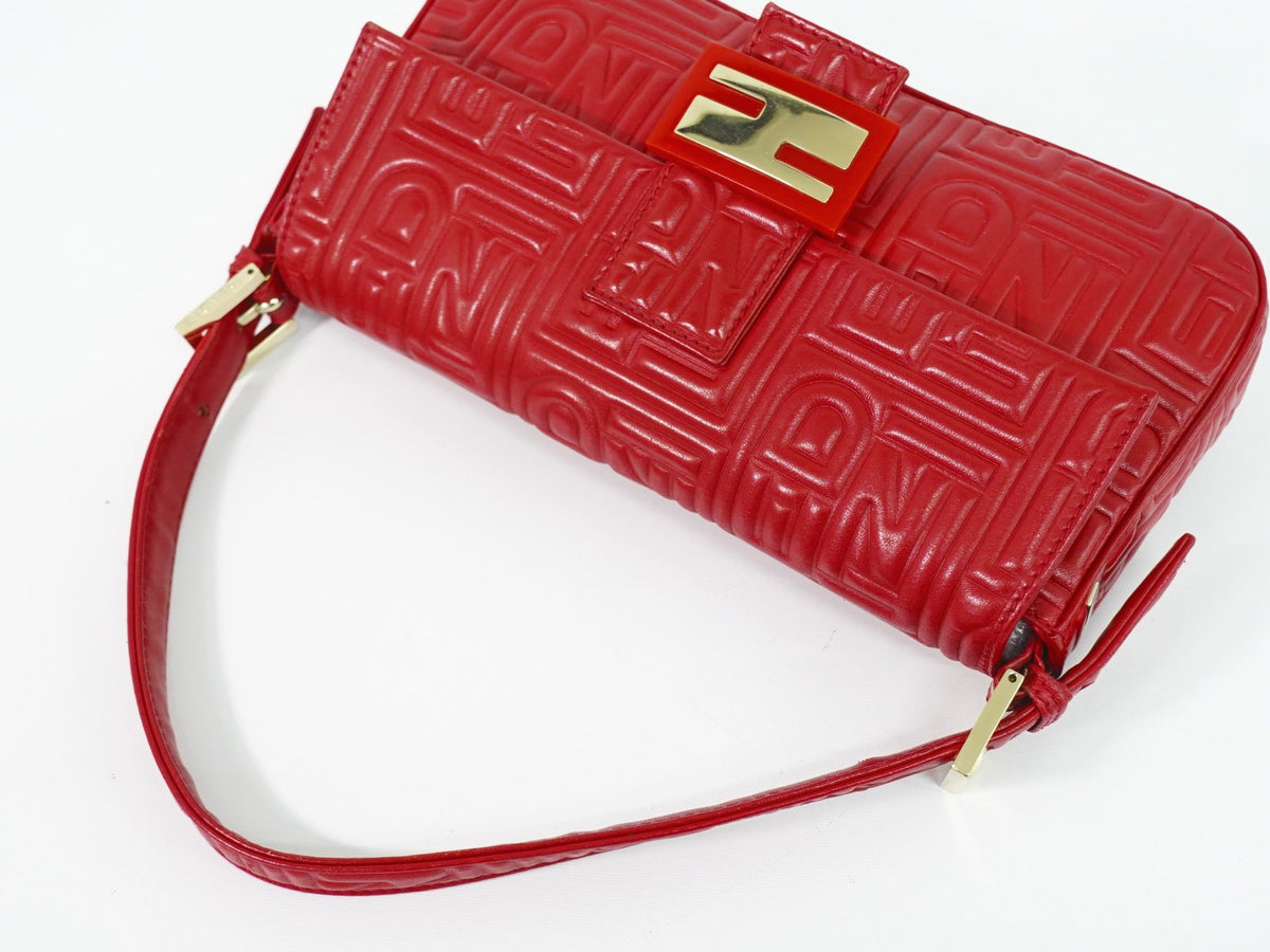 Fendi Mamma Baguette Leather Red Leather Handbag (Pre-Owned)