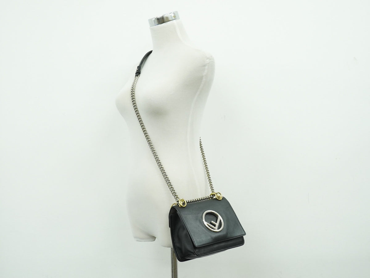 Fendi Kan I F Leather Black Leather Shoulder Bag Bag (Pre-Owned)