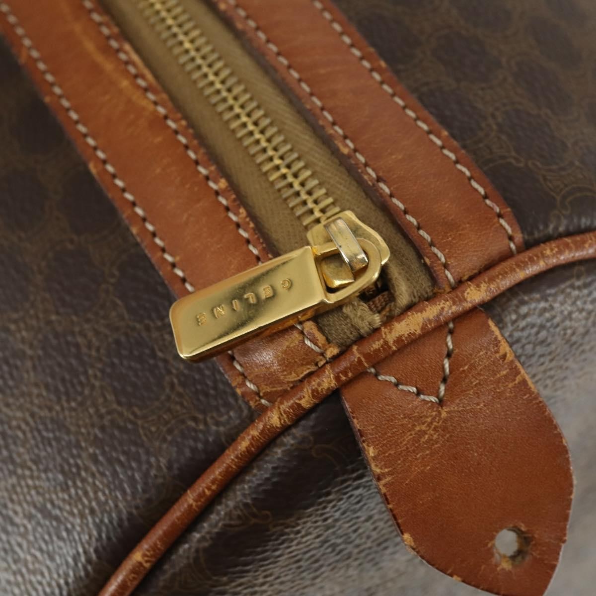 Celine Vintage Macadam Boston Canvas Brown Pvc Travel Bag Bag (Pre-Owned)