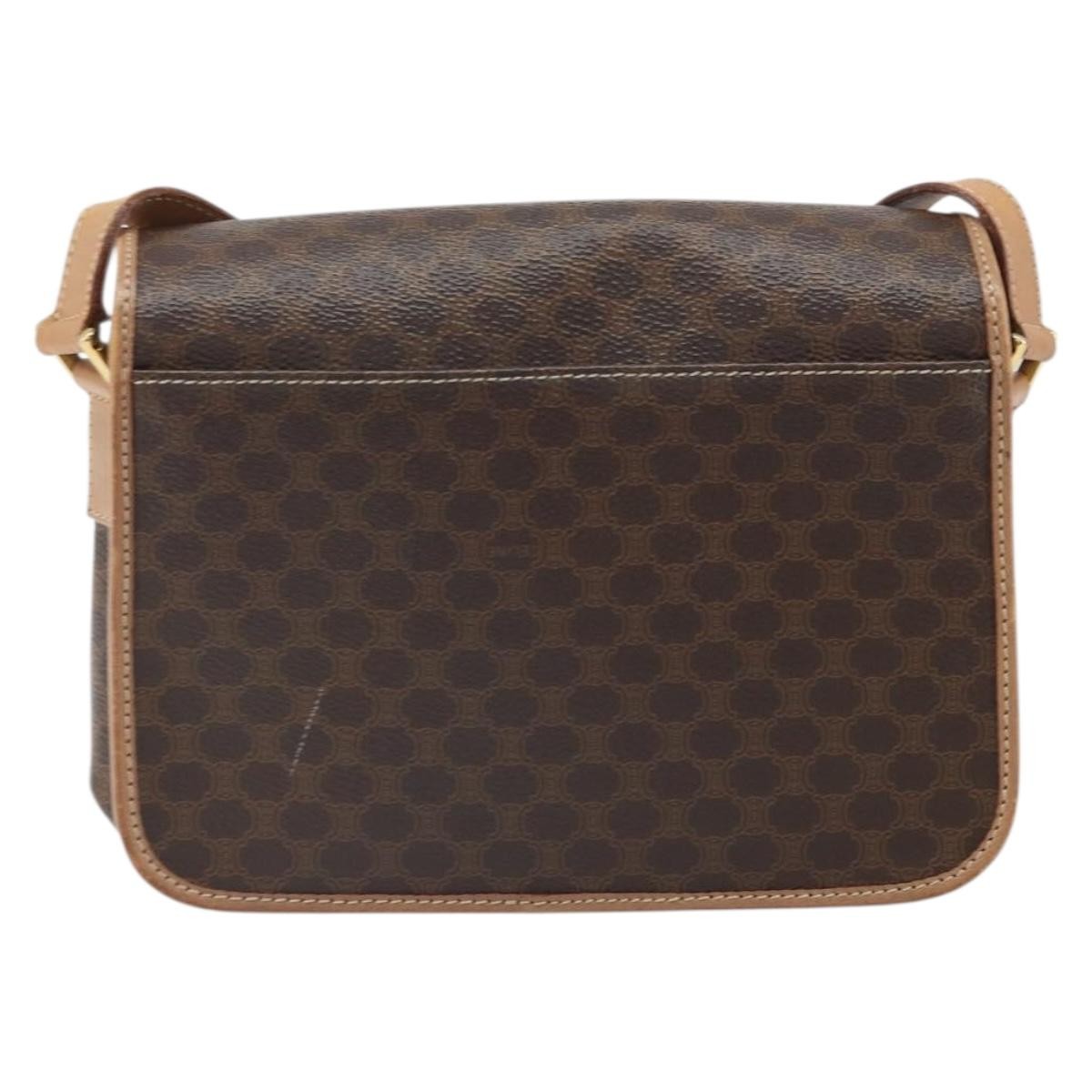 Celine Vintage Macadam Circle Logo Canvas And Leather Brown Pvc Shoulder Bag Bag (Pre-Owned)