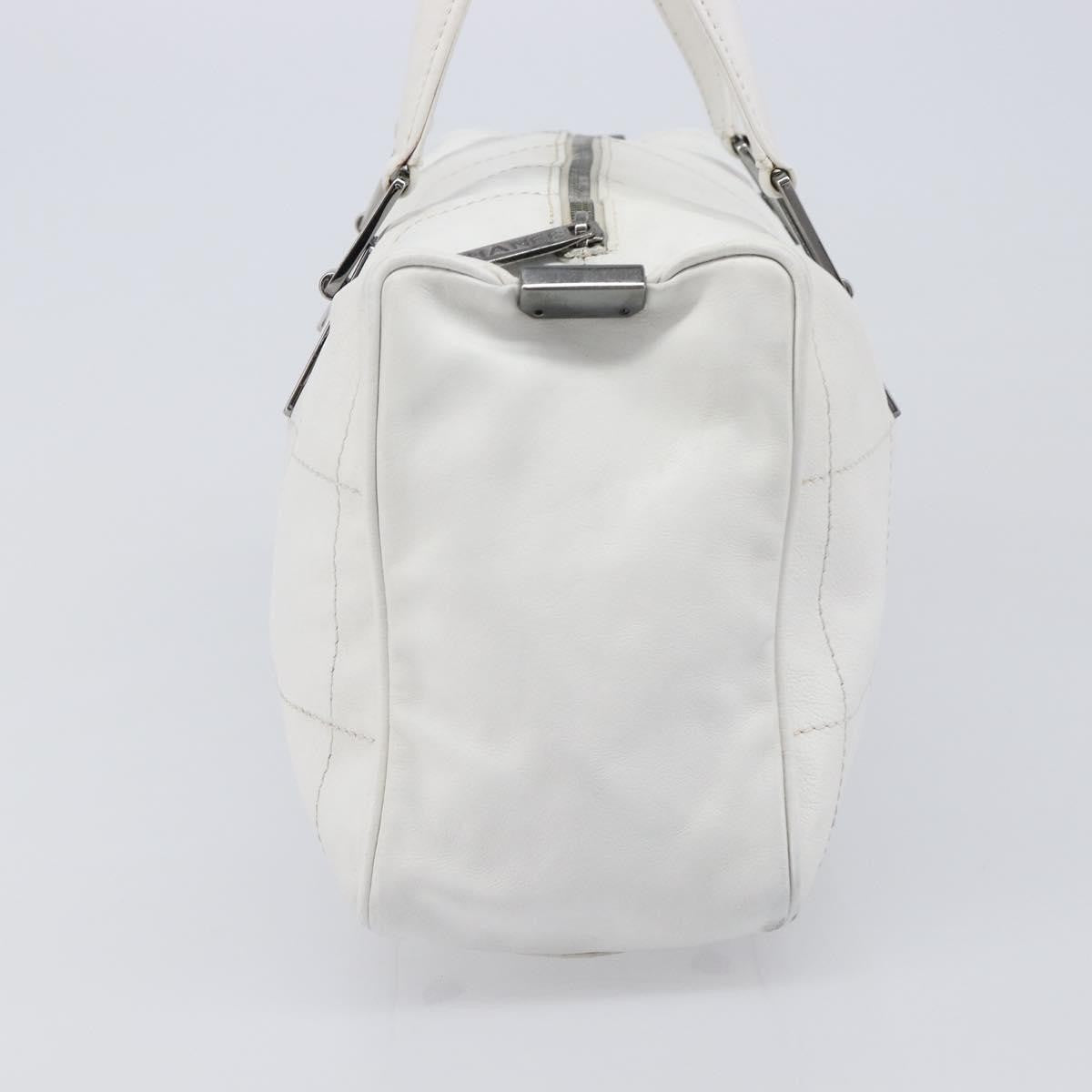 Chanel Square Stitch Cc Boston Quilted Leather White Leather Handbag (Pre-Owned)