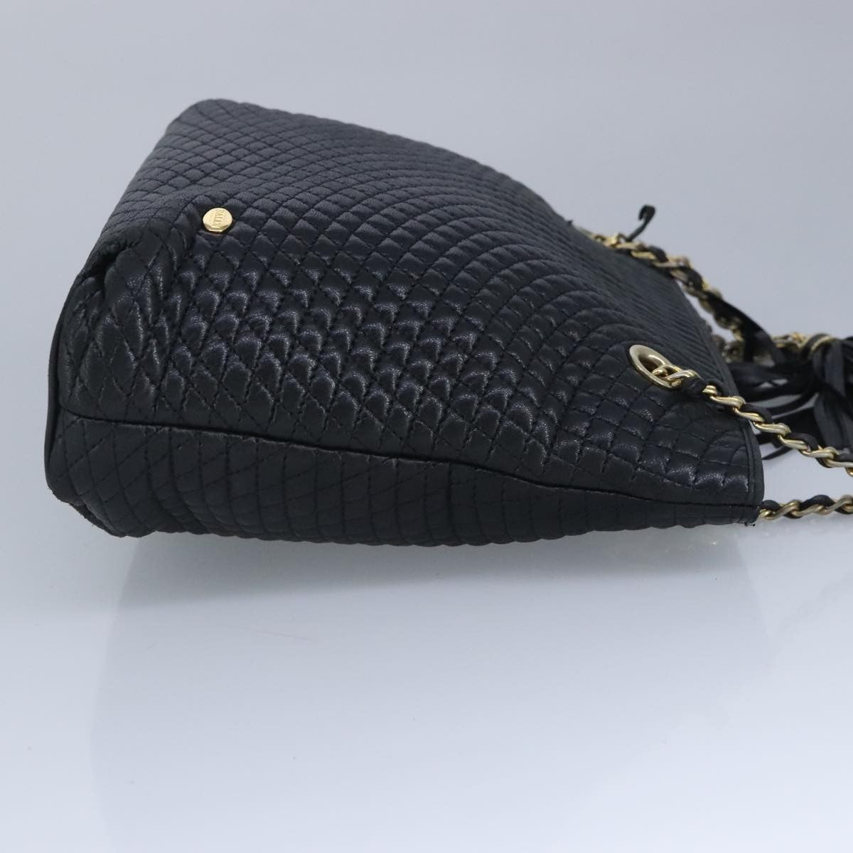 Bally Vintage Chain Quilted Leather Navy Leather Shoulder Bag Bag (Pre-Owned)