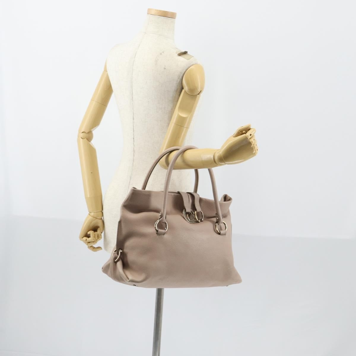 Salvatore Ferragamo Gancini Leather Beige Leather Shoulder Bag Bag (Pre-Owned)