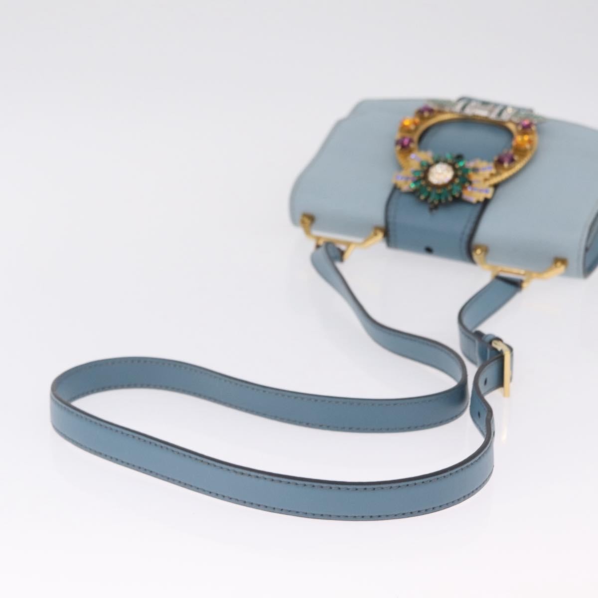 Miu Miu Madras Crystal Buckle Leather Blue Leather Shoulder Bag Bag (Pre-Owned)