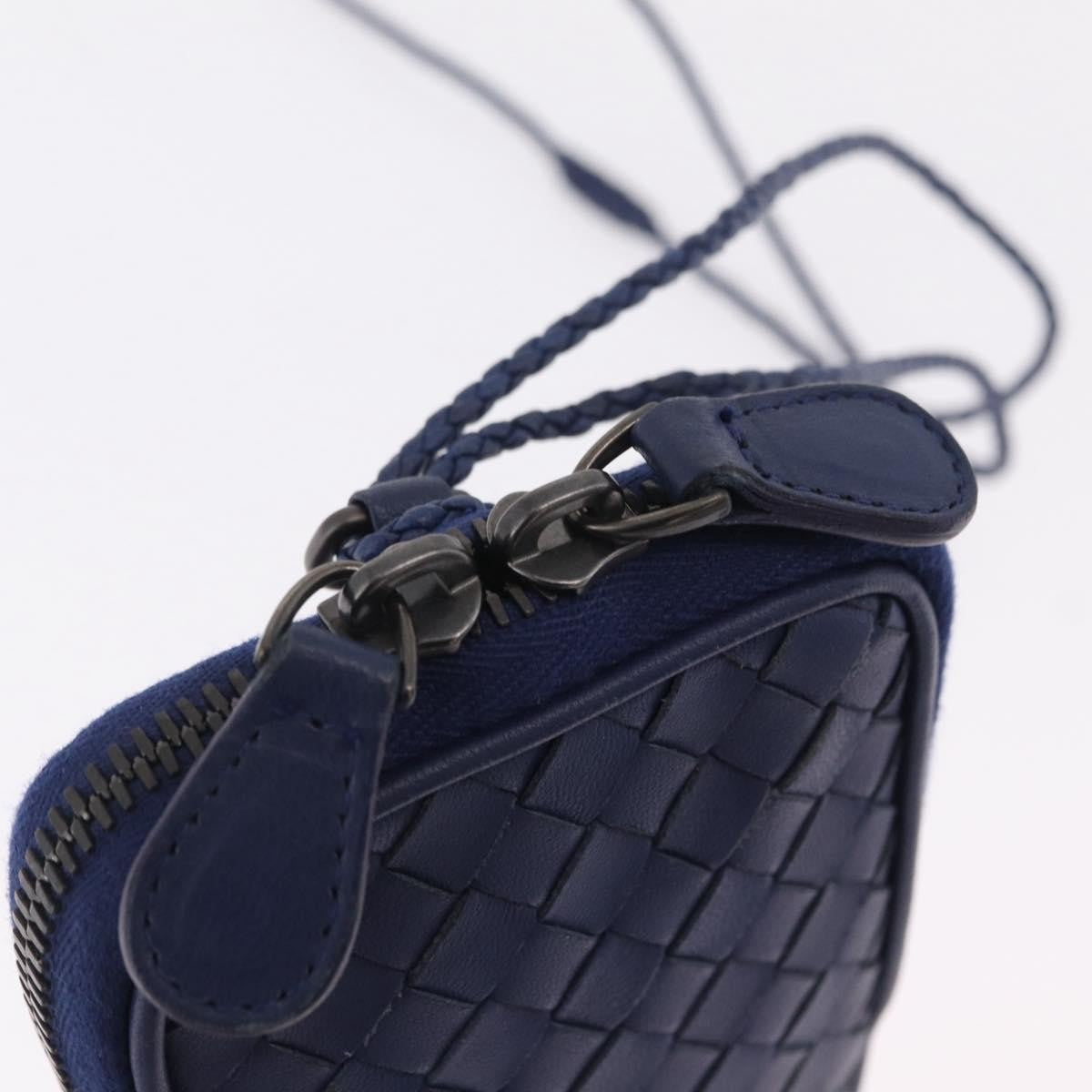 Bottega Veneta Zip Around Intrecciato Nappa Navy Leather Handbag (Pre-Owned)