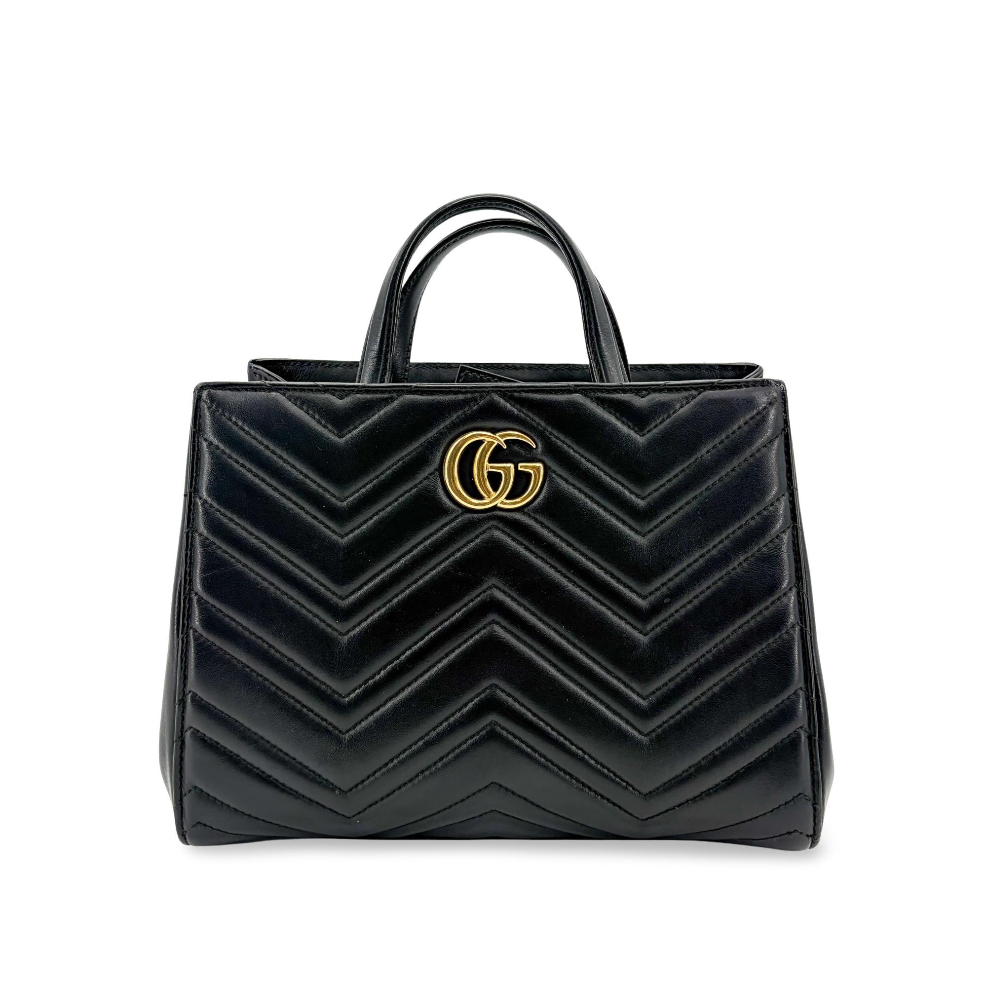 Gucci Gg Marmont Tote Matelasse Leather Black Leather Tote Bag Bag (Pre-Owned)