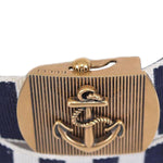 Gucci Men's Navy / White Fabric Brass Anchor Buckle Striped Belt 375191